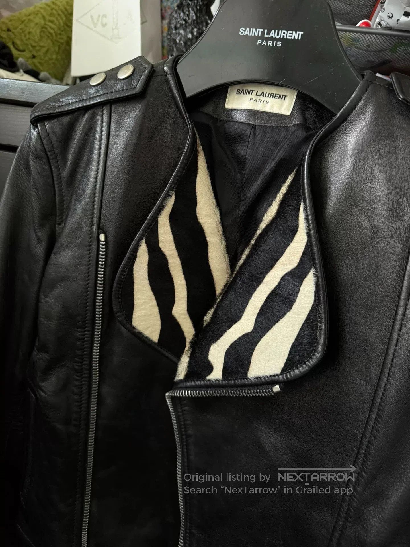 Saint Laurent Paris Saint Laurent Black Leather Jacket Zebra Collar. Size XS / US 0-2 / IT 36-38 - 2 Thumbnail