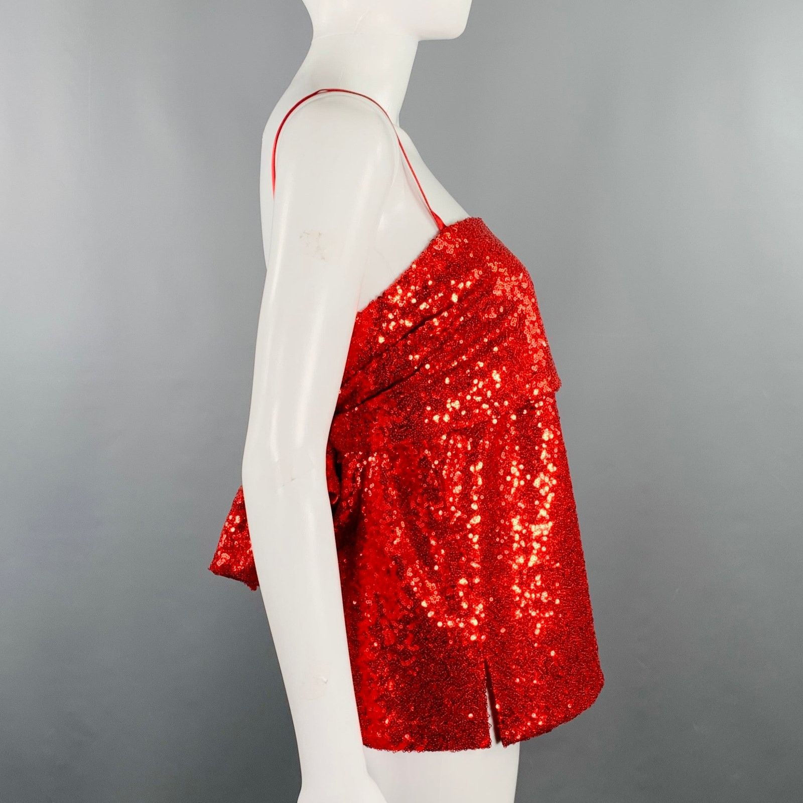 Prabal Gurung PRABAL GURUNG Size 2 Red Polyester Sequined Draped Dress Top Size XS / US 0-2 / IT 36-38 - 3 Thumbnail