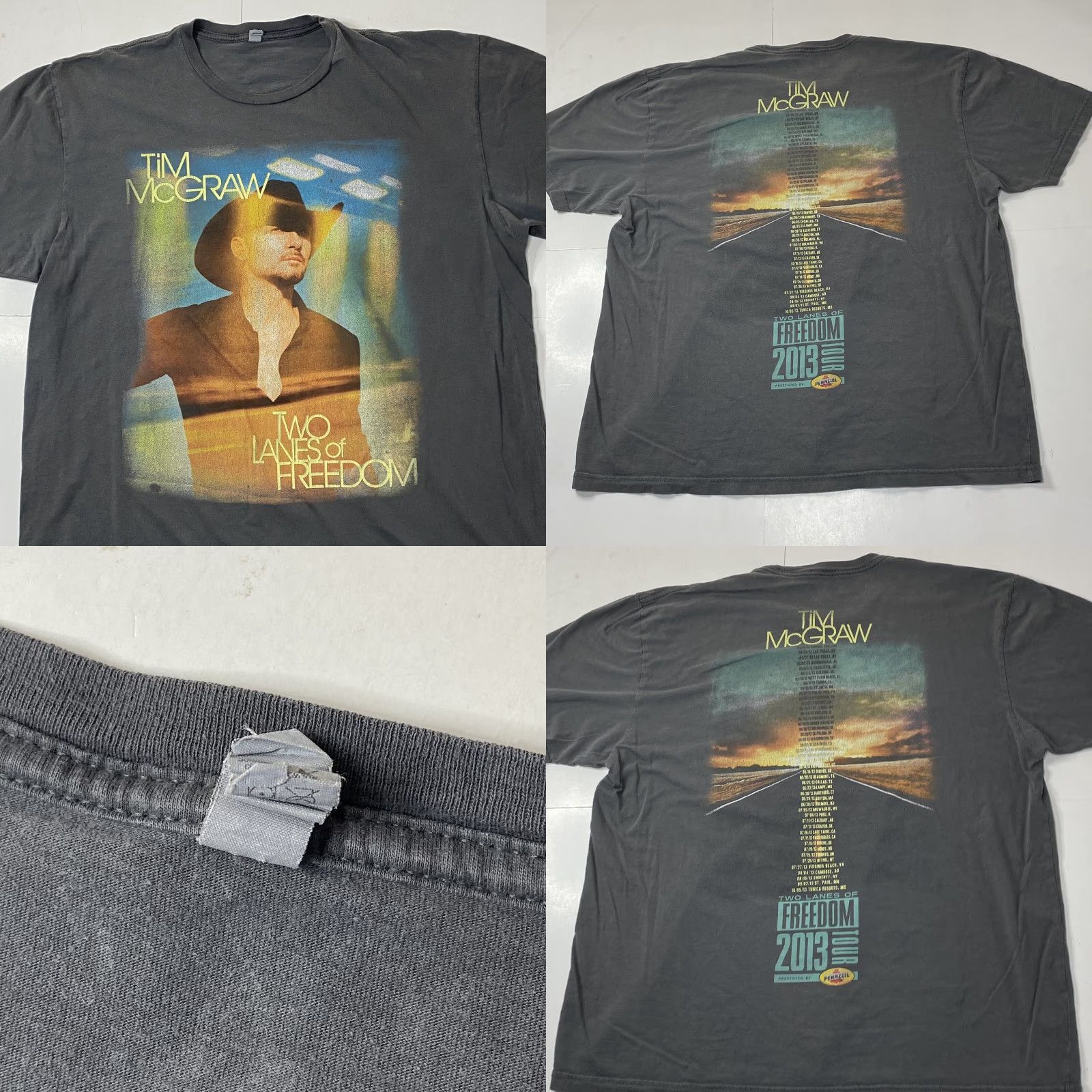 Next Level Tim McGraw Two Lanes Of Freedom Concert T Shirt Dark Gray XL Unisex 2013 Graphic Tee Size US XL / EU 56 / 4 - 10 Thumbnail