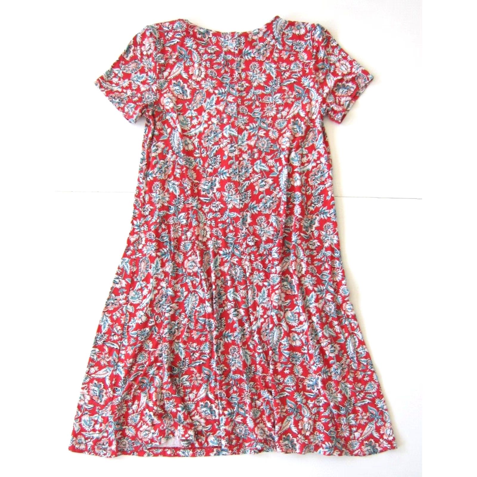 Old Navy VINTAGE Old Navy Red Floral Short Sleeve Shift Tunic A-Line Dress XS Size 26" / US 2 / IT 38 - 2 Thumbnail