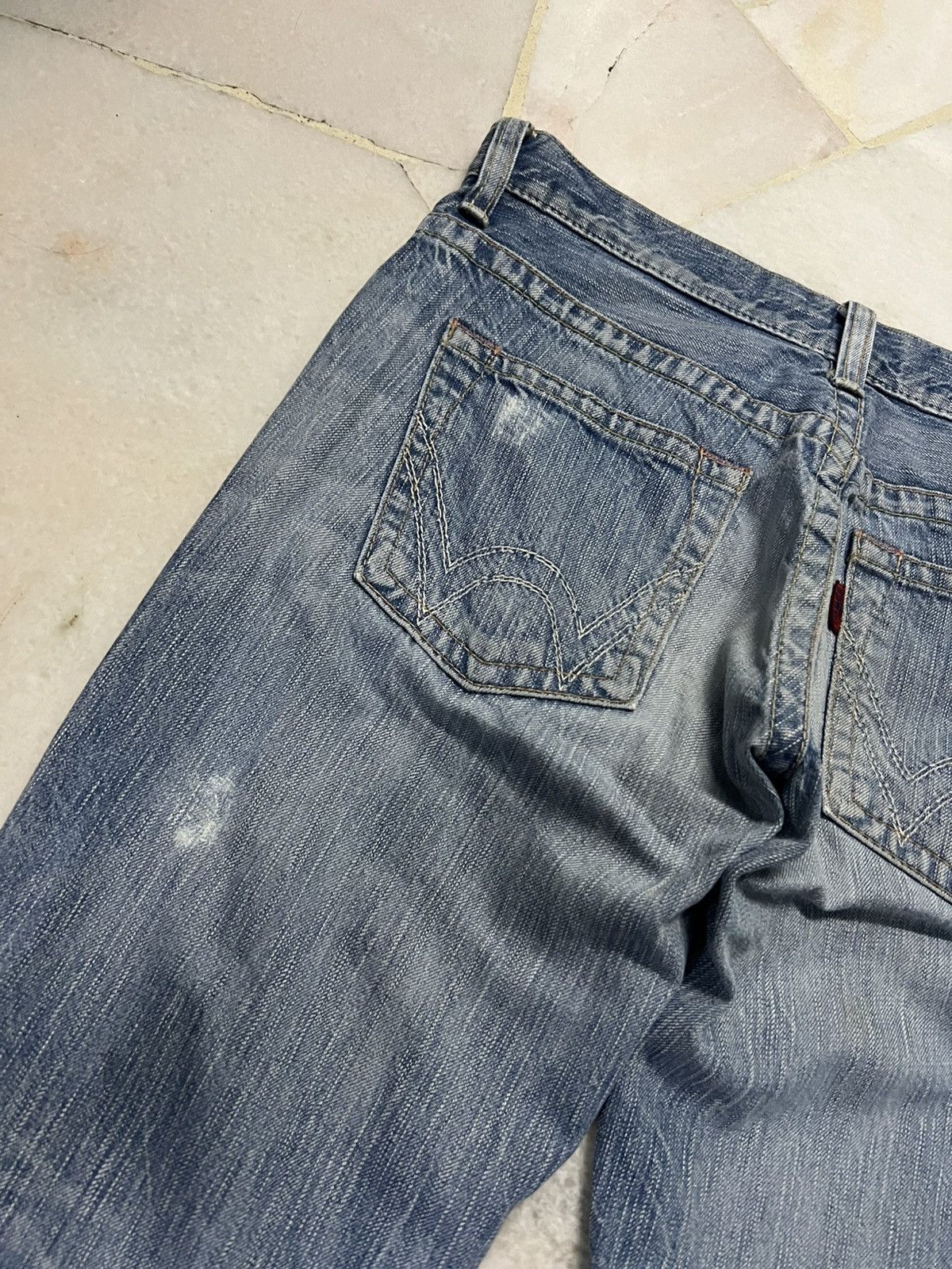 Edwin × Japanese Brand 💥Flare💥Edwin 503 Blue Trip Faded Distressed Jean Size US 30 / EU 46 - 16 Thumbnail