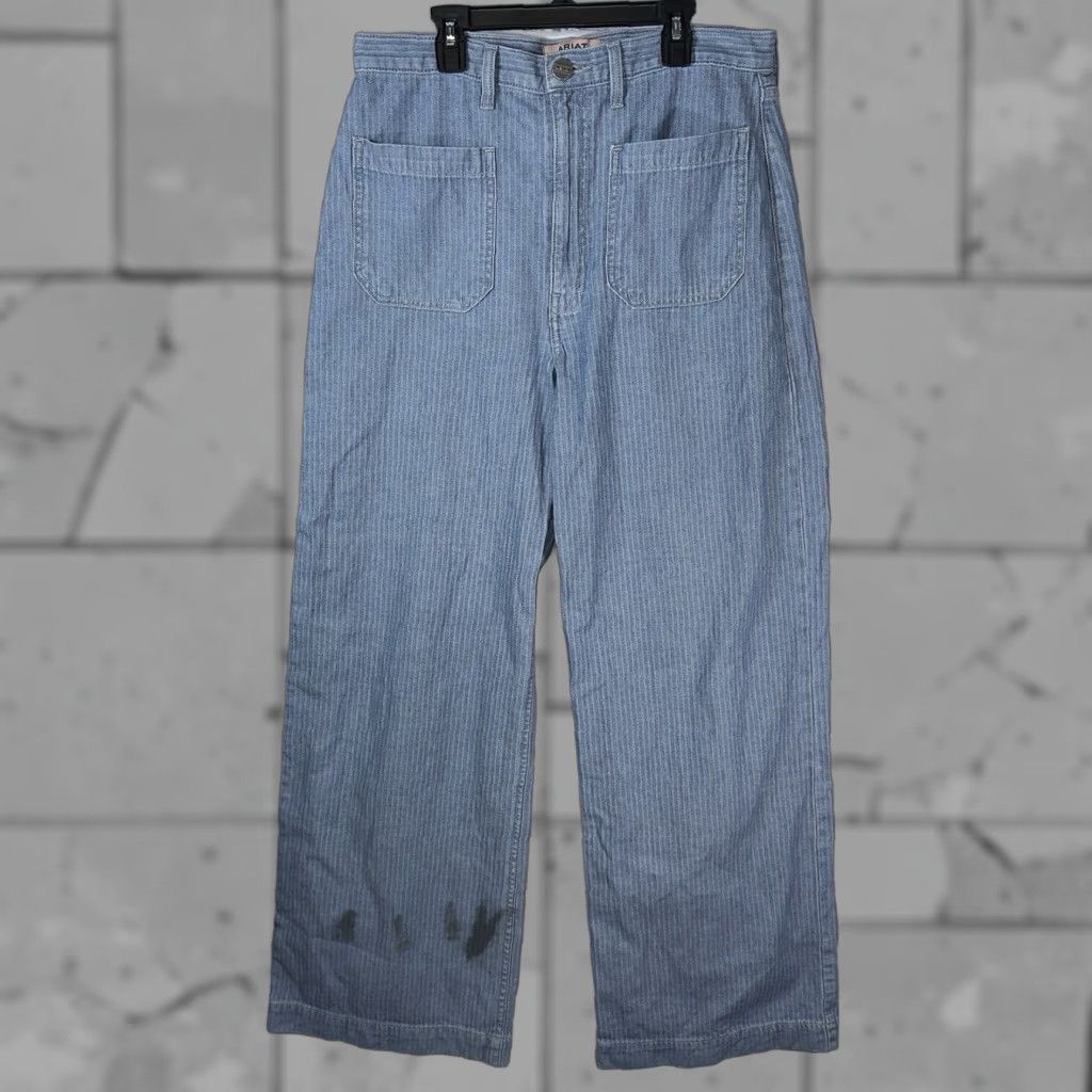Ariat Ariat High Rise Wide Leg Jeans Blue Pinstripe Womens 32R X 32 Size 24" / US 00 / IT 34 - 1 Thumbnail