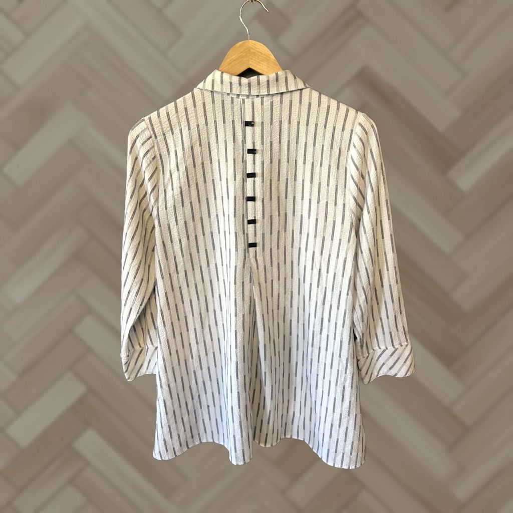 Habitat Habitat Womens White Striped 3/4 Sleeve Button-Up Shirt XS Size XS / US 0-2 / IT 36-38 - 1 Thumbnail