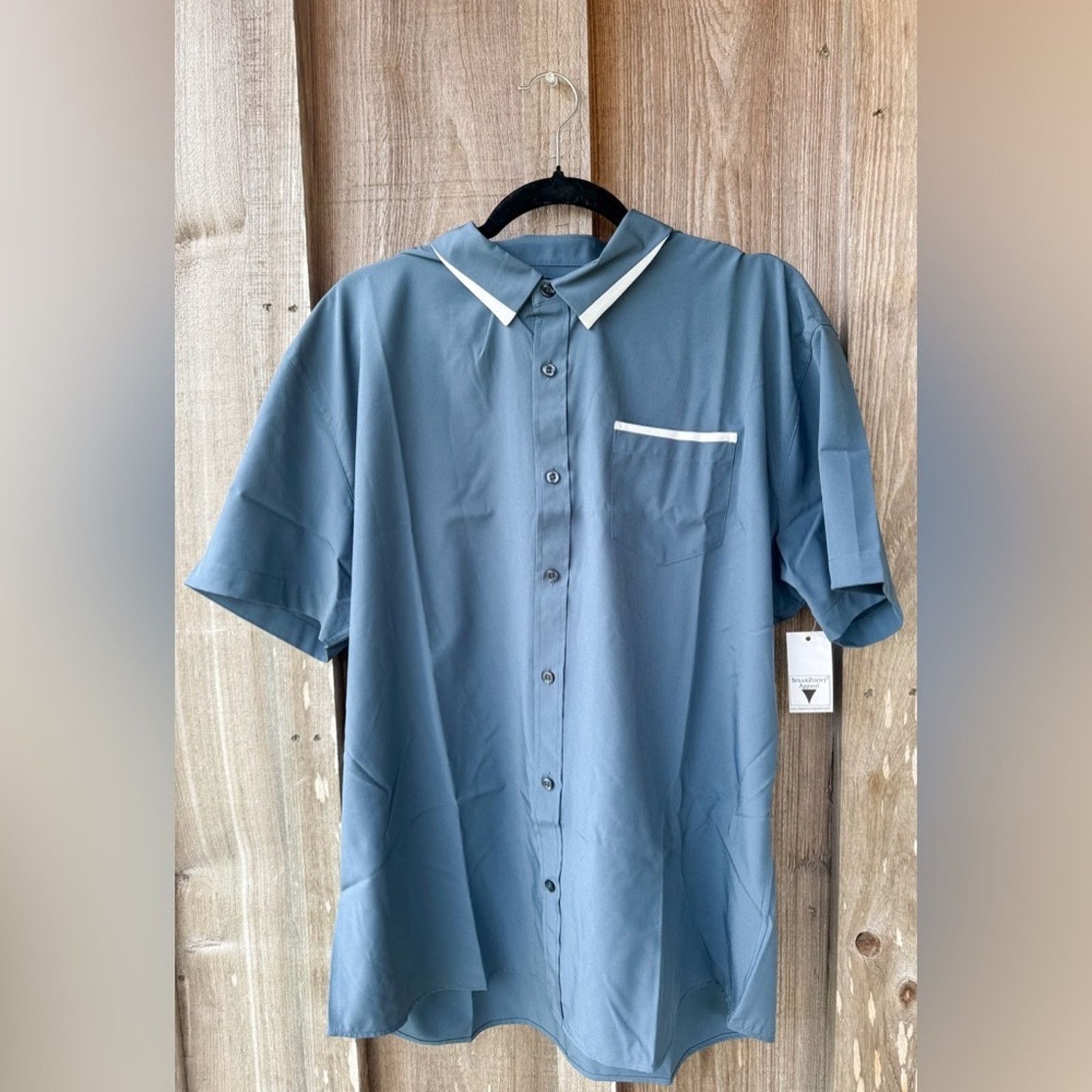 Other Collared Smooth Short Sleeve Button-Up Top, Blue Size US XL / EU 56 / 4 - 1 Thumbnail
