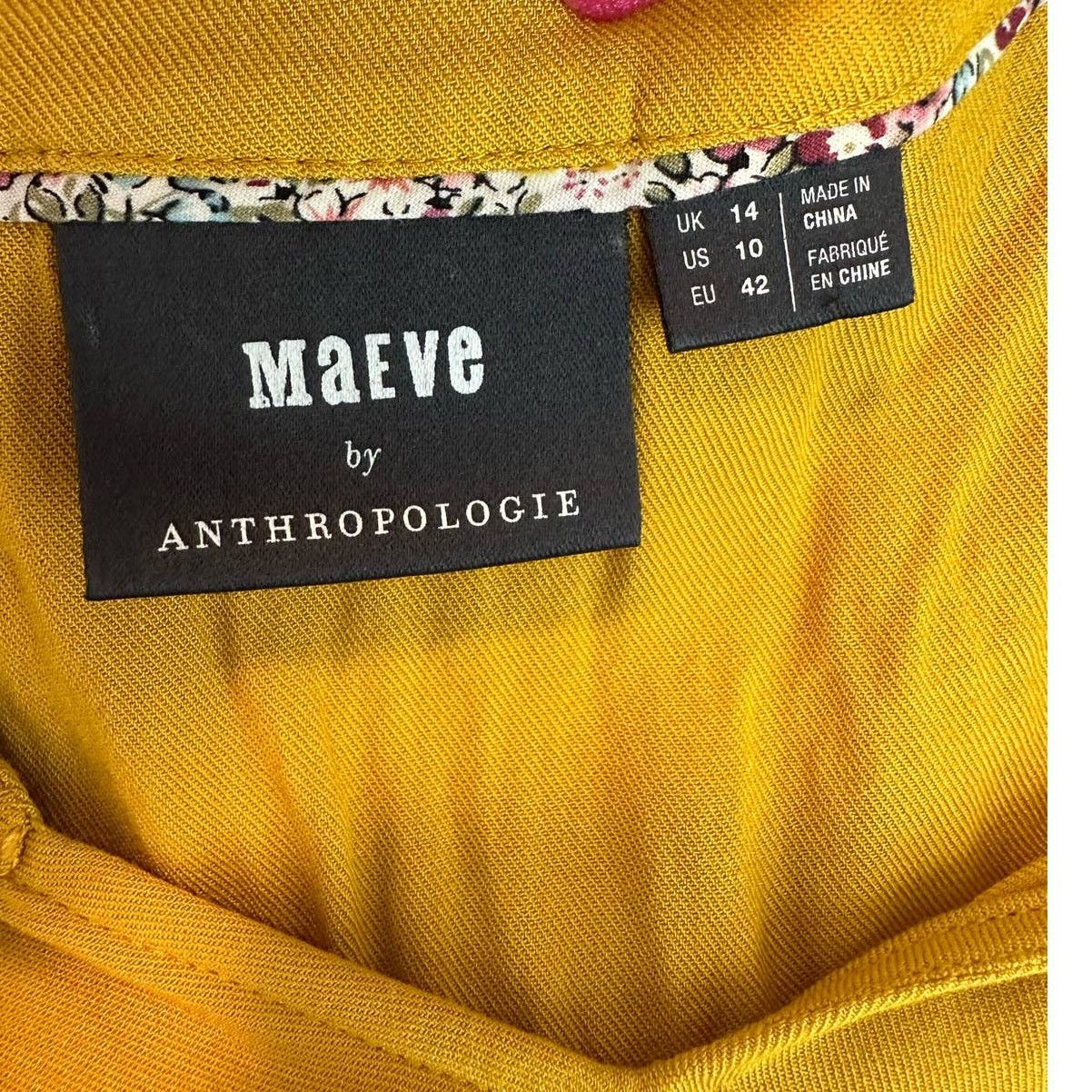 Anthropologie Maeve Yellow Mustard Long Sleeves Tunic Mini Dress size‎ 10 Size L / US 10 / IT 46 - 3 Thumbnail
