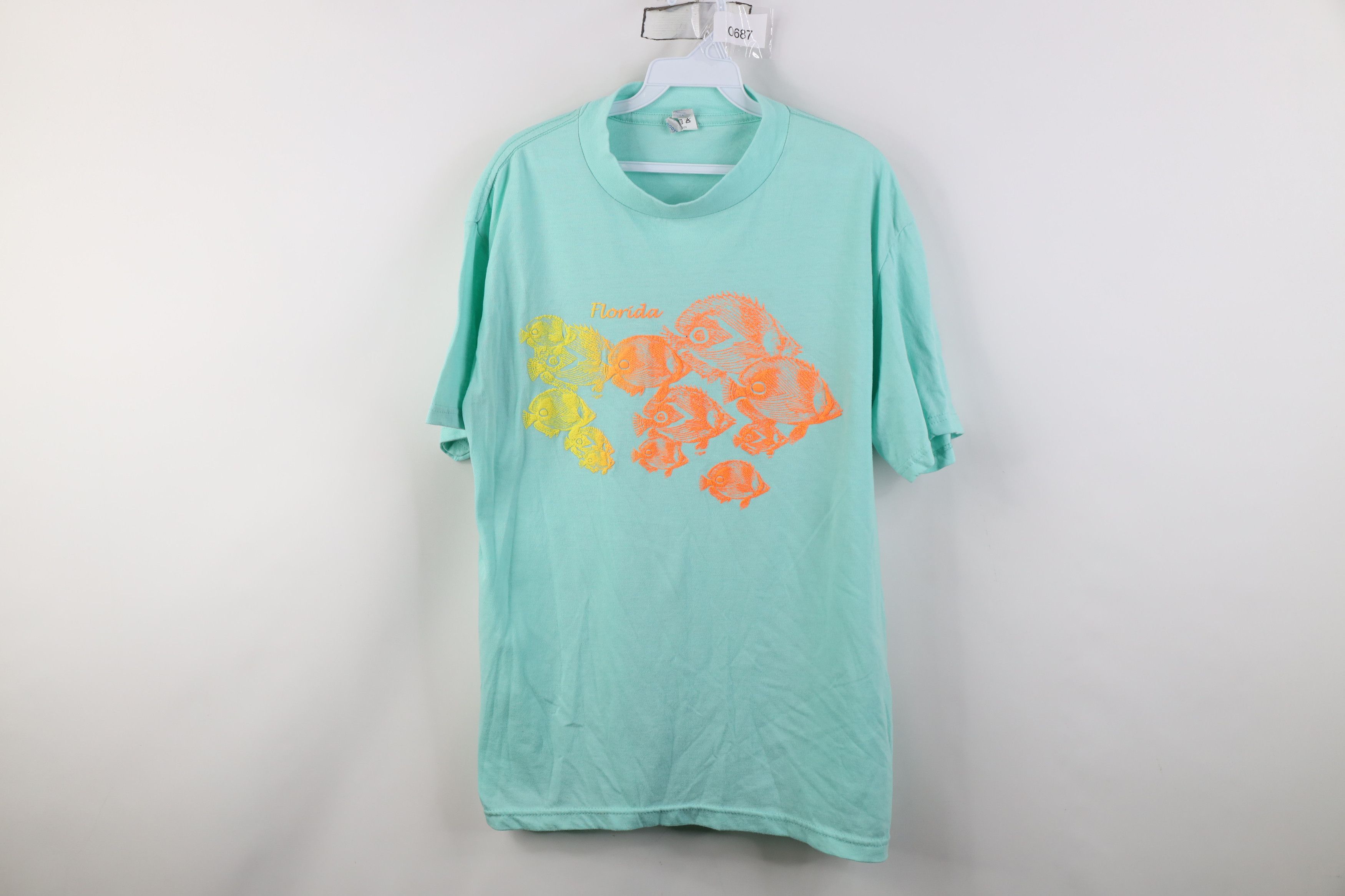 Vintage Vintage 90s Streetwear Puff Paint Fish Florida T-Shirt USA Size L / US 10 / IT 46 - 1 Thumbnail