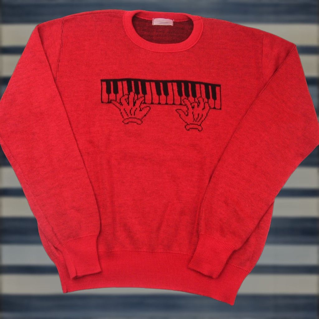 Vintage VINTAGE Piano Keys Womens Large Knit Sweater Red Size L / US 10 / IT 46 - 1 Thumbnail