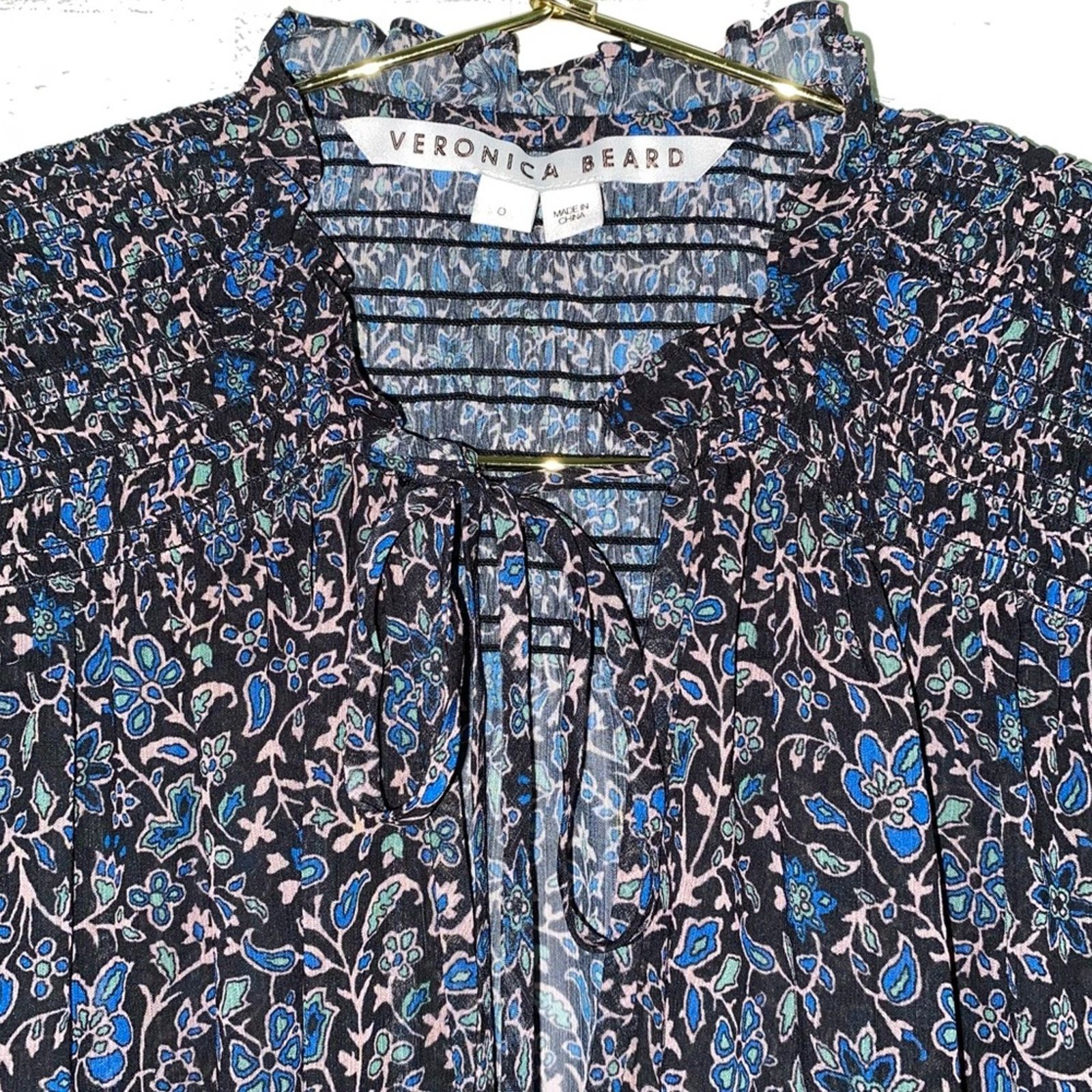 Veronica Beard Veronica Beard $277 Jaz Black Floral Balloon Sleeve Blouse 0 Size XS / US 0-2 / IT 36-38 - 9 Thumbnail