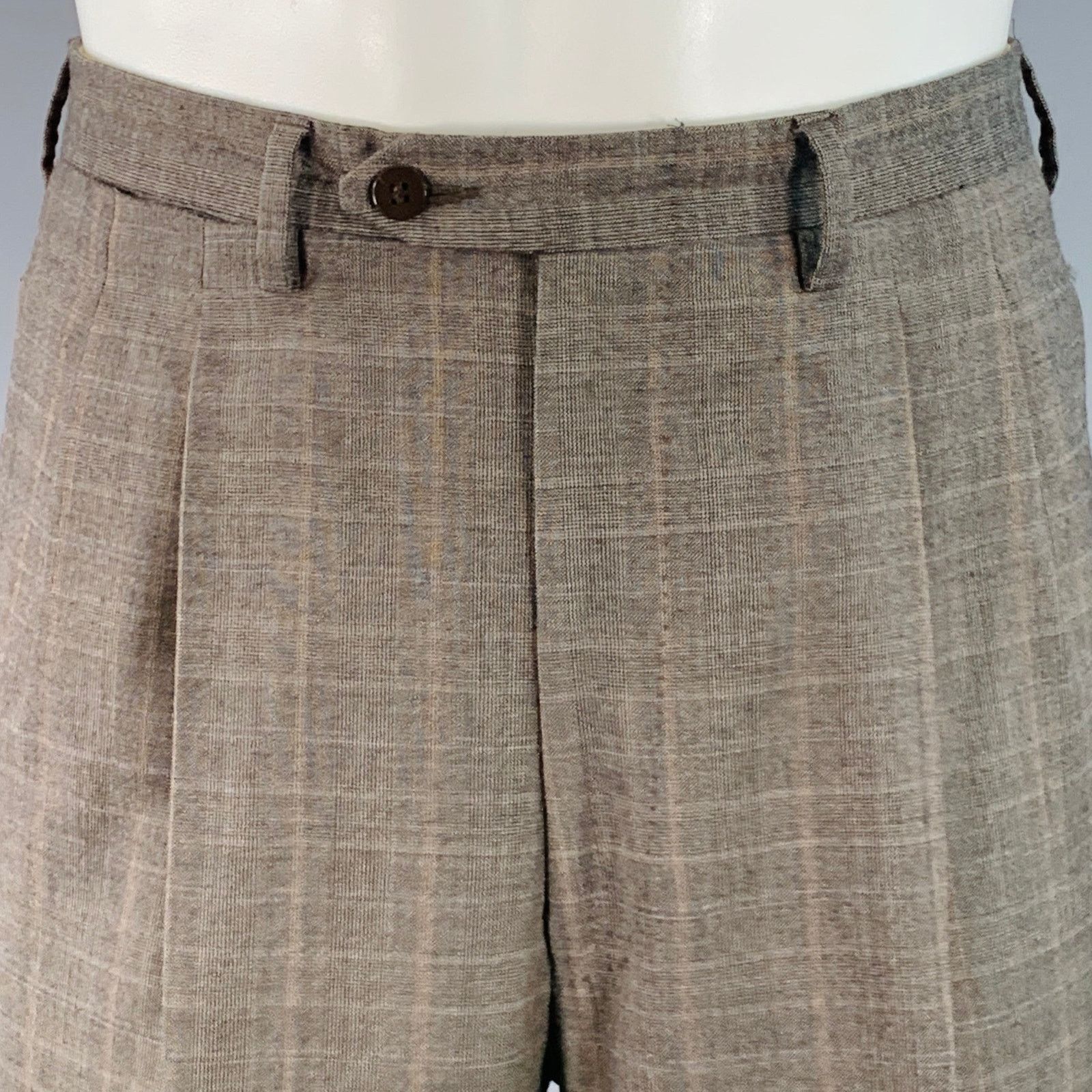 Luciano Barbera LUCIANO BARBERA 38 Brown Plaid Wool Notch Lapel Pleated Suit Size 38R - 5 Thumbnail