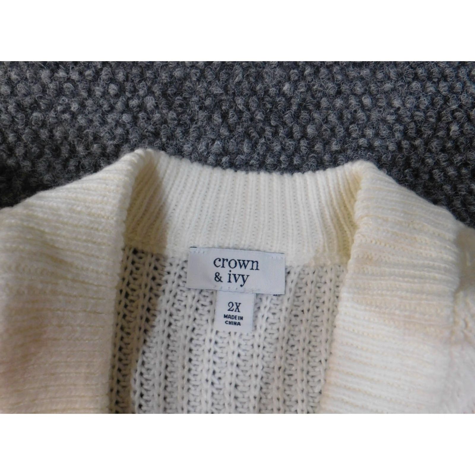 Vintage Crown & Ivy Sweater 2X Women's Pullover Crew Neck Raglan Sleeve White Cable-Knit Polyester Viscose Button Classic Casual Vintage: No Size XXL / US 16-18 / IT 52-54 - 6 Thumbnail