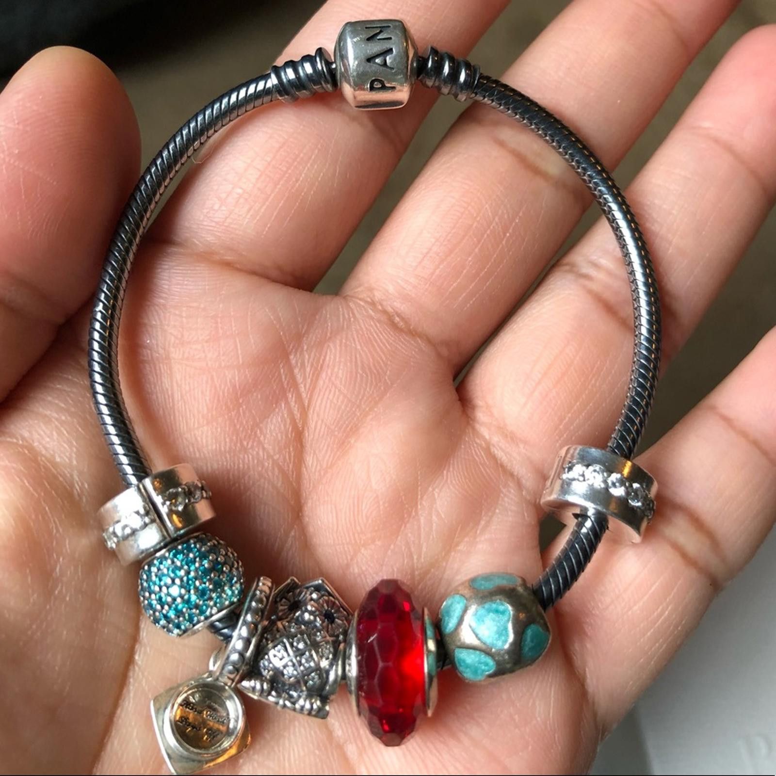 pandora Pandora Oxidized Bracelet with 7 Pandora Charms Size ONE SIZE - 2 Thumbnail