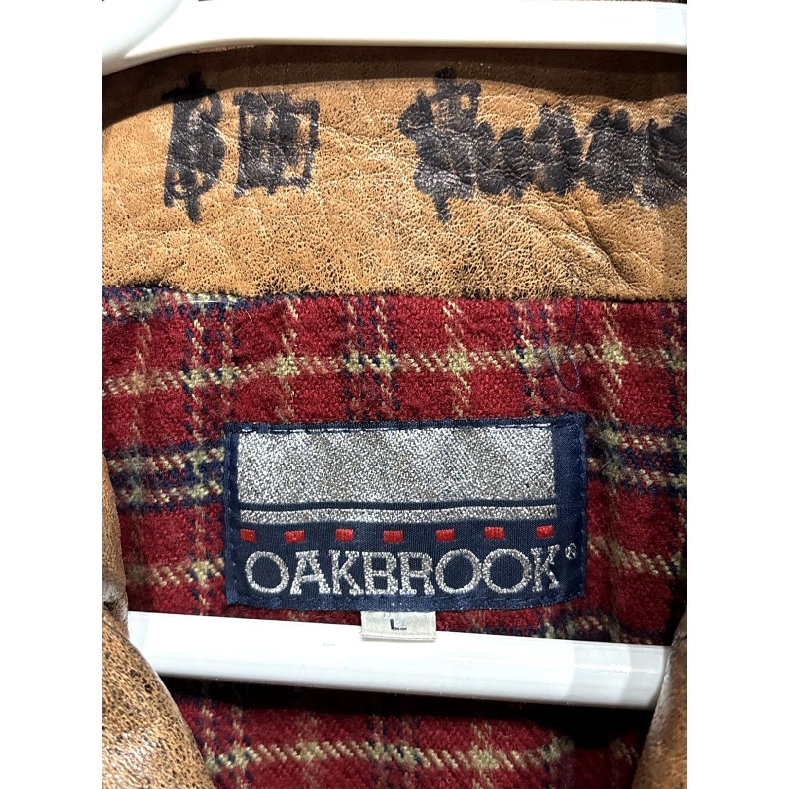 Vintage VINTAGE Oakbrook Leather Bomber Jacket Mens Size L Distressed Brown Wool? Size US L / EU 52-54 / 3 - 3 Thumbnail