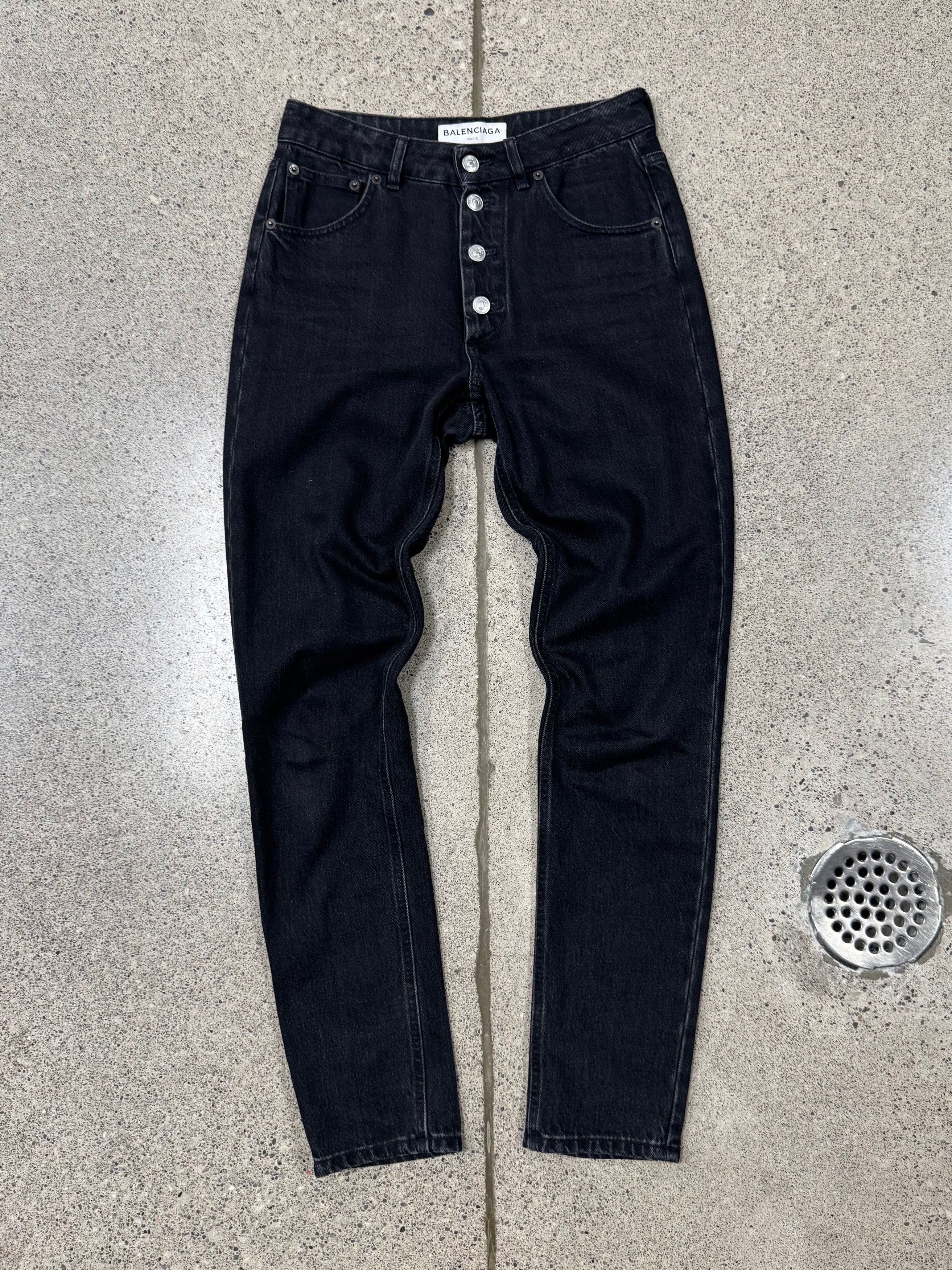 2017 Balenciaga Black ‘Button Fly’ Black Skinny Jeans