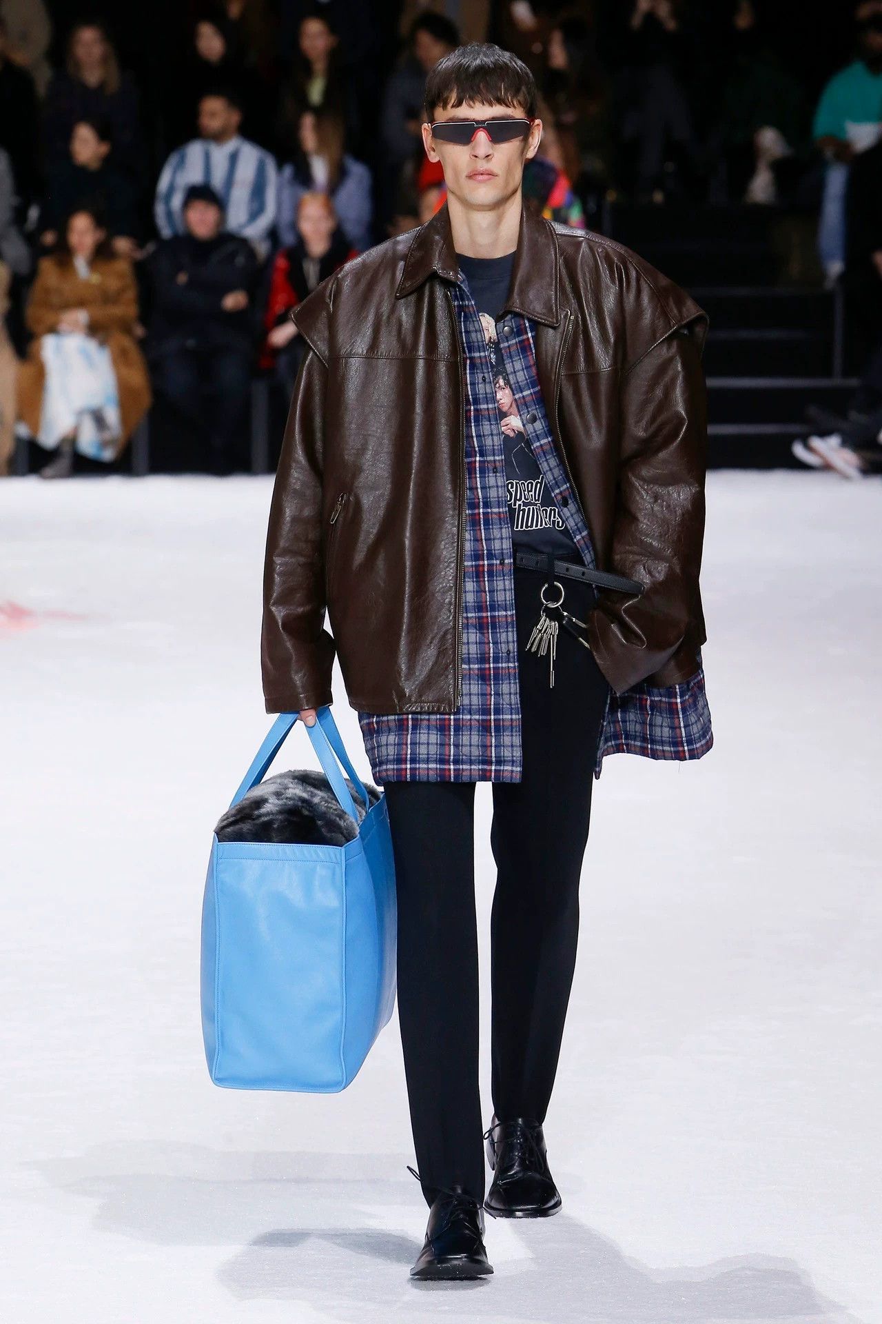 Balenciaga Balenciaga 18FW 2-in-1 Plaid Leather-Cotton Jacket Dark Brown 46 Size US S / EU 44-46 / 1 - 7 Thumbnail