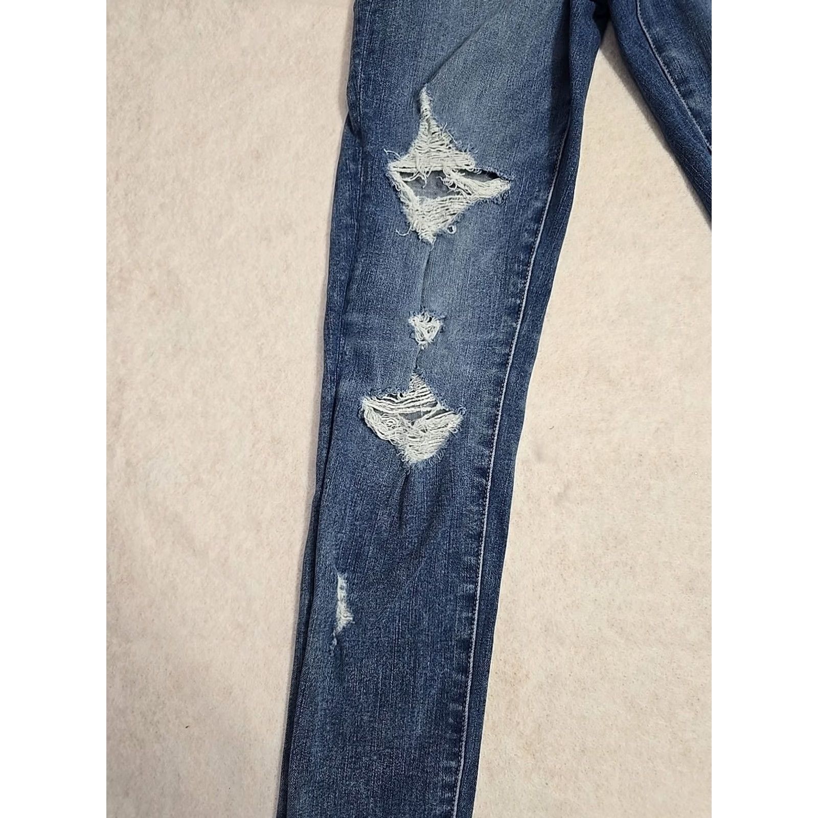 American Eagle Outfitters American Eagle Outfitters Womens Blue The Dream Jean Super Hi Rise Jegging Distressed Sz 4 Jeans Womens Regular Blue 4 Size 27" / US 4 / IT 40 - 2 Thumbnail