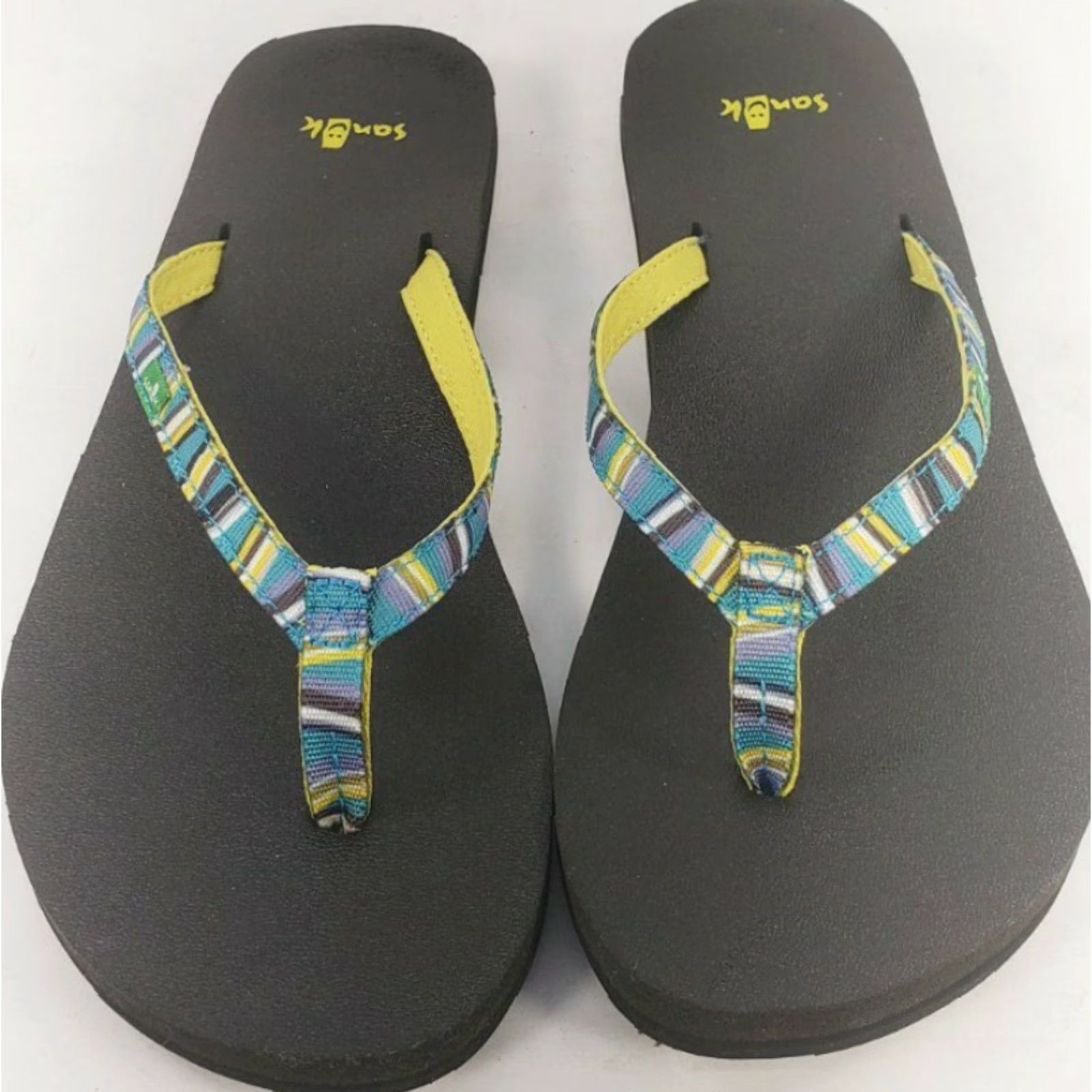 Sanuk Sanuk Women’s Flip Flops Teal Multicolor Yoga Mat Sandals Size 7 M Womens Casual Slide-on Flat Geometric Pattern Size US 7 / IT 37 - 3 Thumbnail