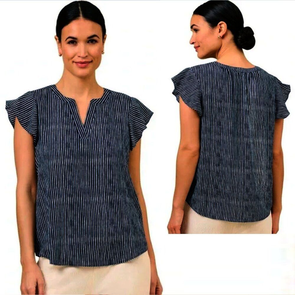 Adrianna Papell NWT New $89 Adrianna Papell Flutter Sleeve V-Neck Striped B Size M / US 6-8 / IT 42-44 - 1 Thumbnail