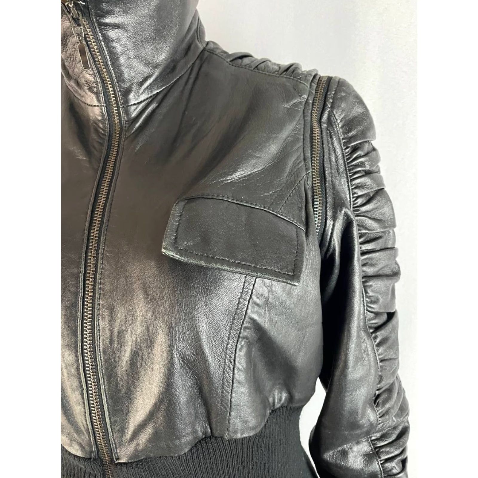 Dolce & Gabbana Dolce&Gabbana Jacket Womens Size S Black Leather Long Sleeve Full Zip Biker Solid Front Zip Pockets Size S / US 4 / IT 40 - 7 Thumbnail