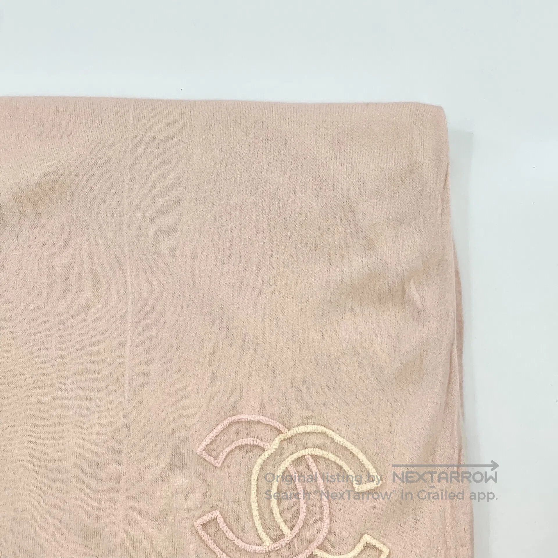 Chanel Chanel Light pink double C embroidery cashmere scarf| Size ONE SIZE - 2 Thumbnail