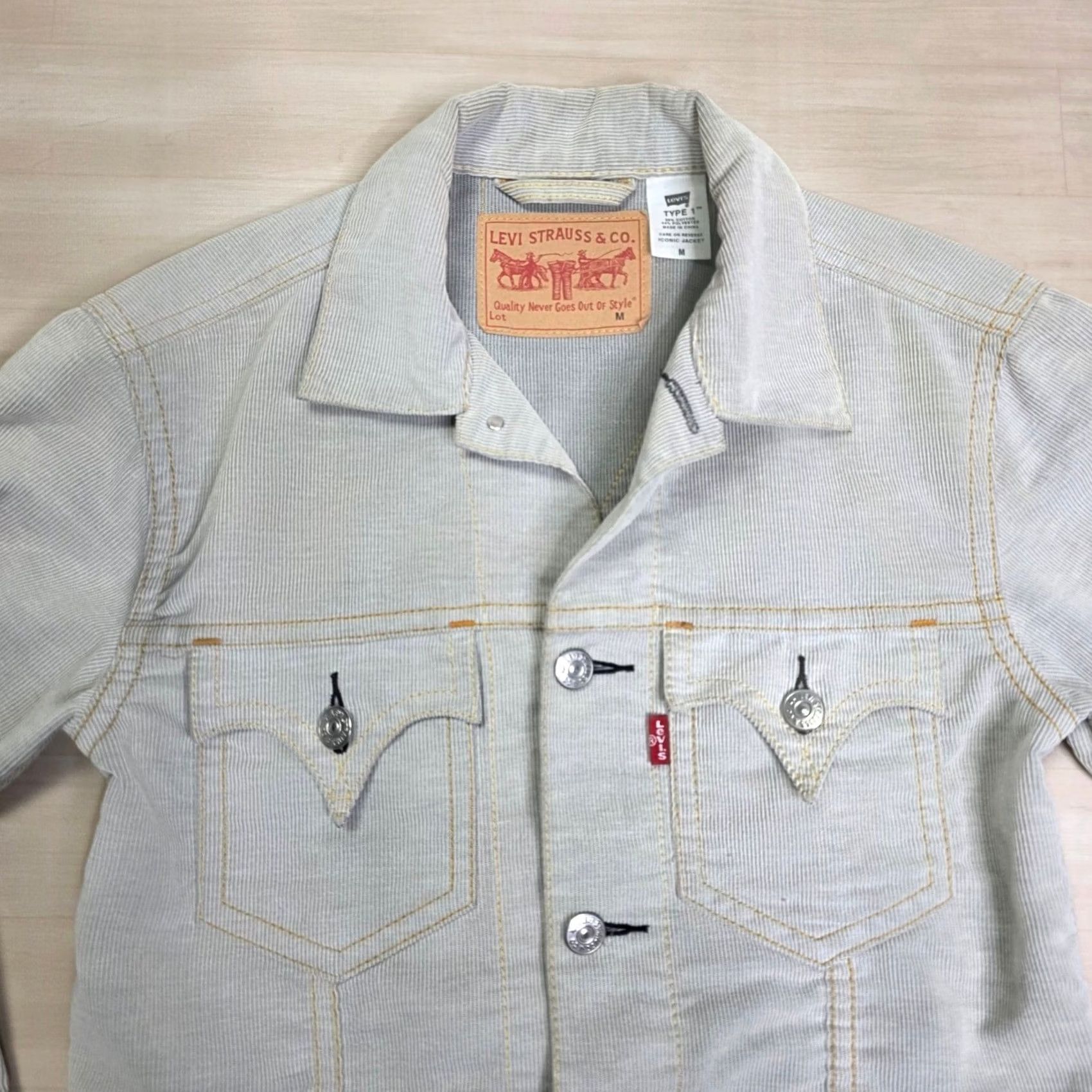 Levi's Levi's Type 1 Corduroy Iconic Jacket Mens Medium Gray Striped Button Snap Pocket Front Size US M / EU 48-50 / 2 - 3 Thumbnail
