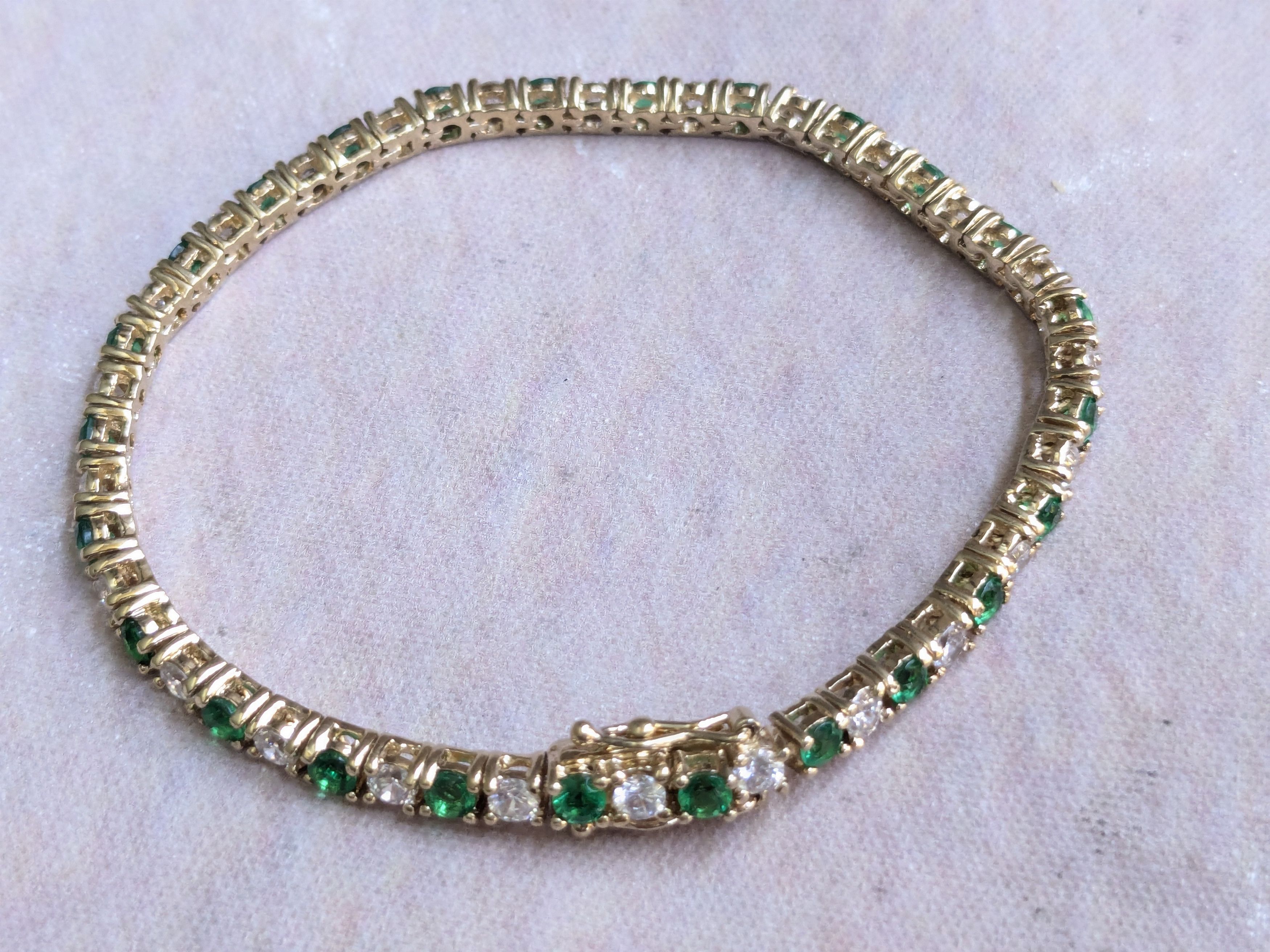 Jewelry Sterling Silver Tennis Bracelet Green Clear CZ Round 7.25 Size ONE SIZE - 2 Thumbnail