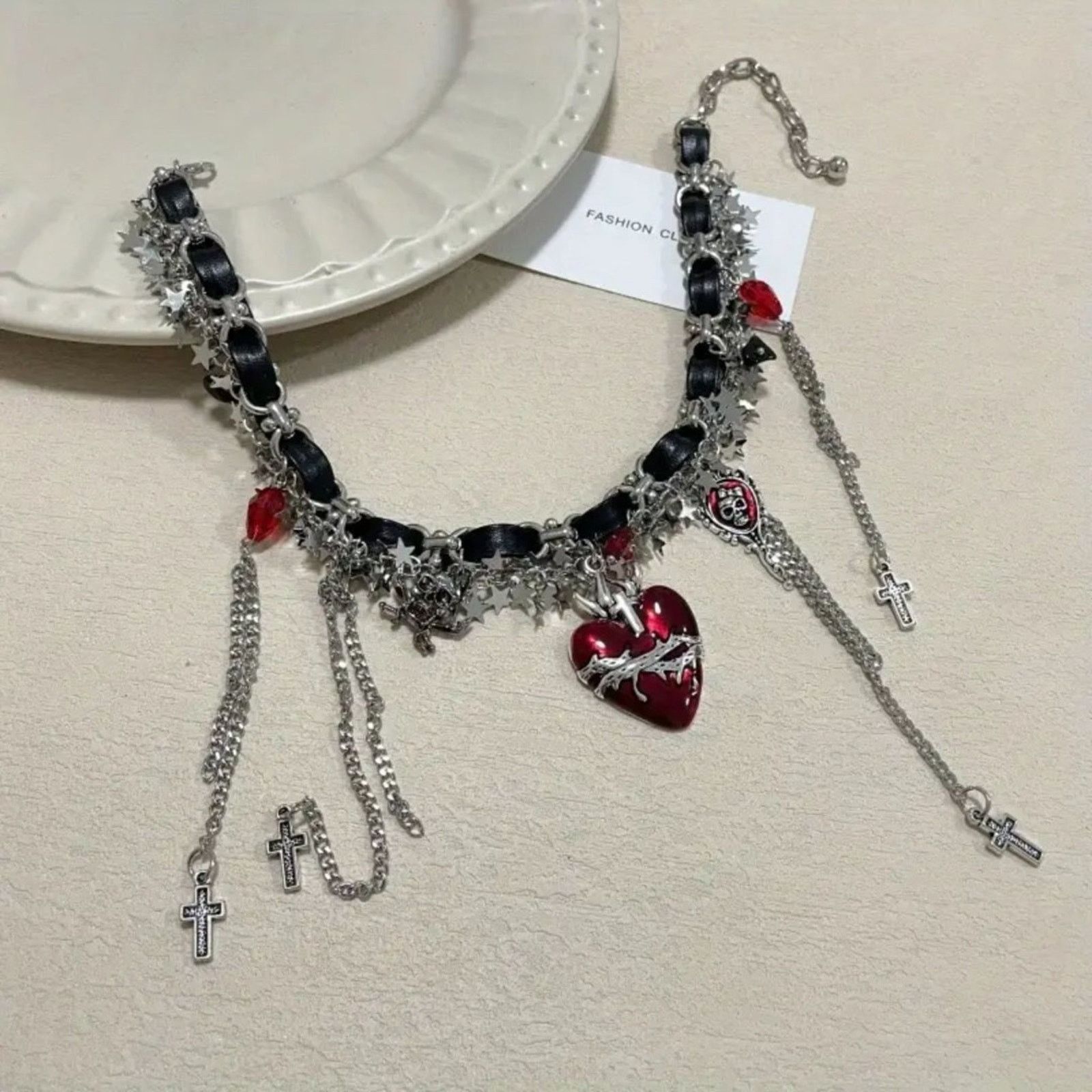 Other Got Emo Punk Style Choker Necklace w/ Heart, Skull, Cross Size ONE SIZE - 6 Thumbnail