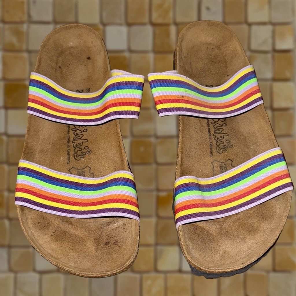 Birkenstock Birki’s Birkenstock Womens Sandal Curacao II Stretch Rainbow Slip On 7 Multicolor Striped Slip-On夏 Size US 7 / IT 37 - 1 Thumbnail