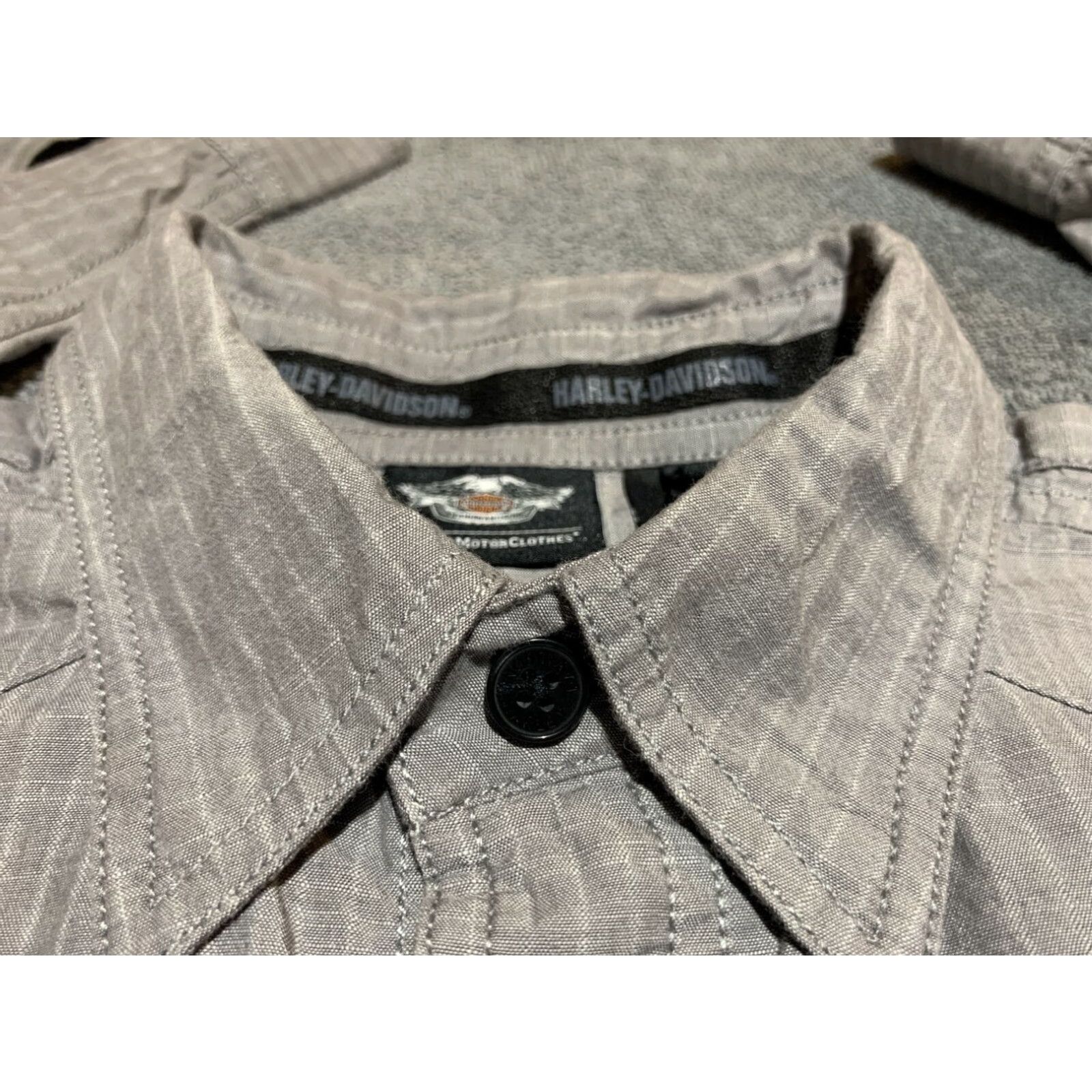 Harley Davidson Harley-Davidson Long Sleeve Striped Button-Down Shirt, Medium, Gray, Mens Size US M / EU 48-50 / 2 - 5 Thumbnail