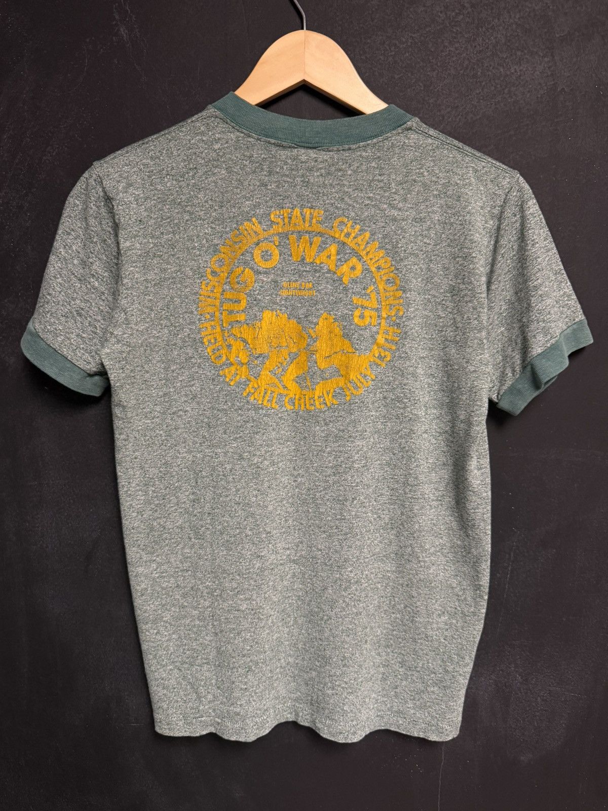 70s Towncraft Bar Tug of War Heather Green Ringer Tee
