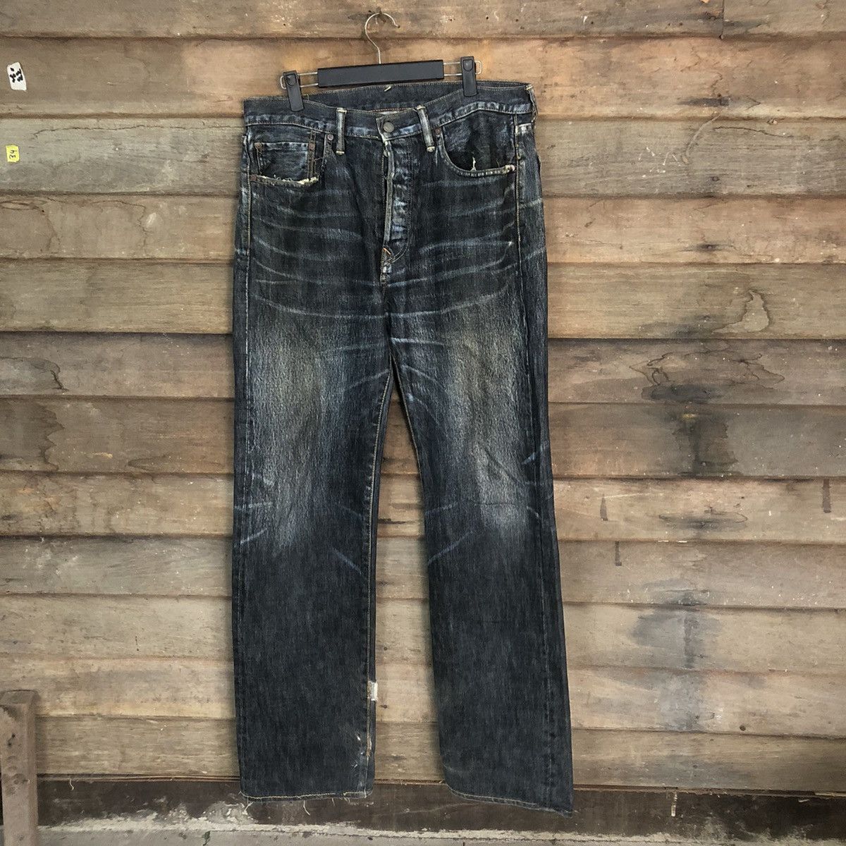 image of Dl R 45Rpm Selvedge Black Faded Distressed Denim Pants 7321, Men's (Size 33)