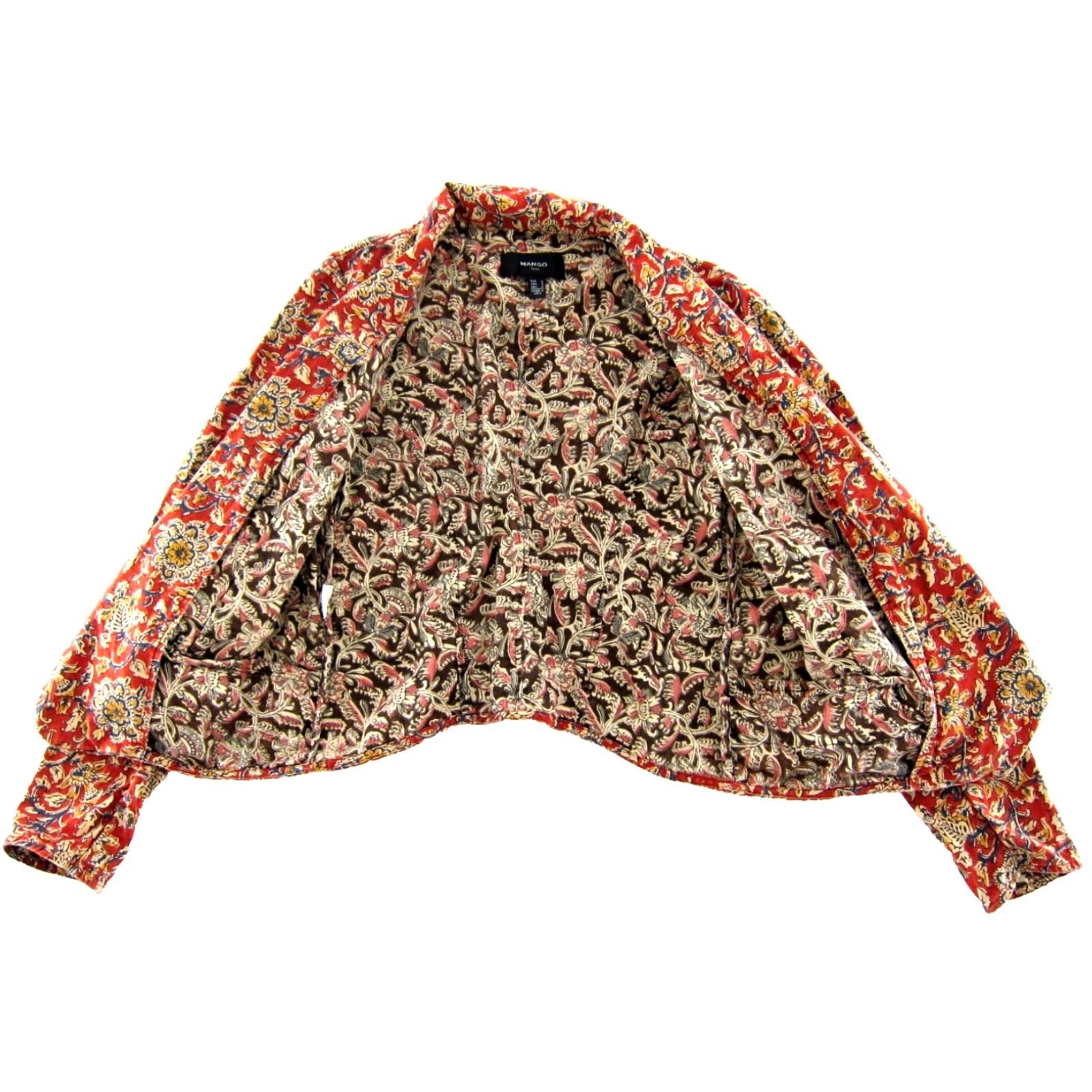 Mango MANGO Blazer Women Small 100% Cotton Floral Pocket Jacket Red Blue Yellow" Size S / US 4 / IT 40 - 4 Thumbnail