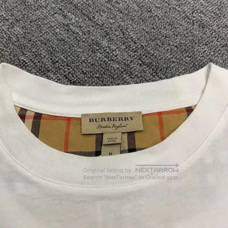 Burberry Burberry White Cotton T-Shirt with Classic Check Sleeves. Size M / US 6-8 / IT 42-44 - 3 Thumbnail