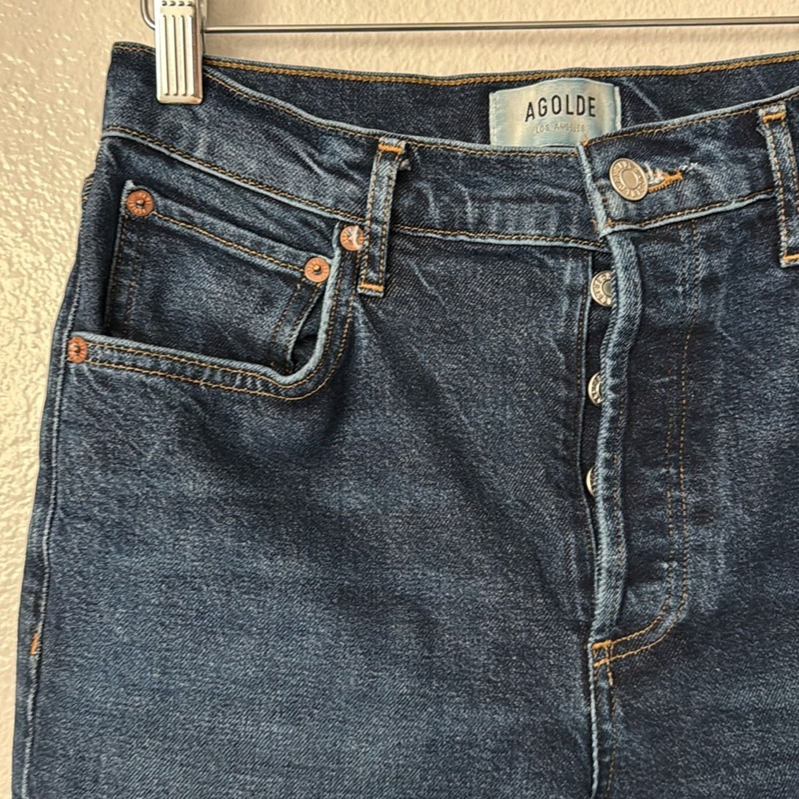 Agolde Agolde Riley Long High Rise Straight in Medium Wash Blue Size 26" / US 2 / IT 38 - 7 Thumbnail