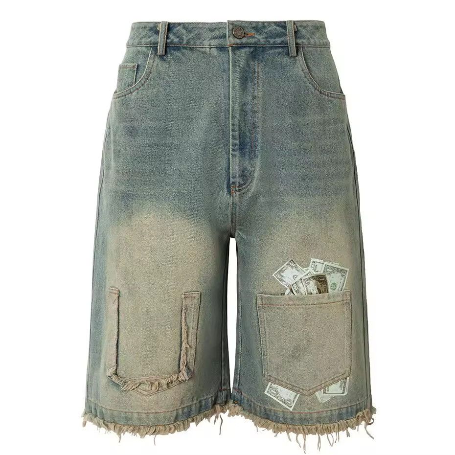 Designer × Vintage Patchwork Streetwear Washed Retro Loose Hip Hop Shorts Size US 32 / EU 48 - 1 Thumbnail