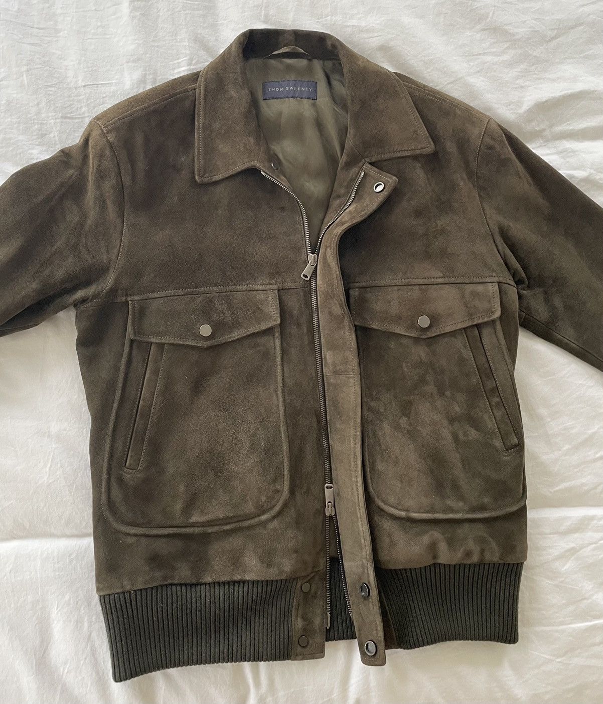 Thom Sweeney Incredible Olive Green/Brown Leather Suede Bomber Jacket Size US L / EU 52-54 / 3 - 3 Thumbnail