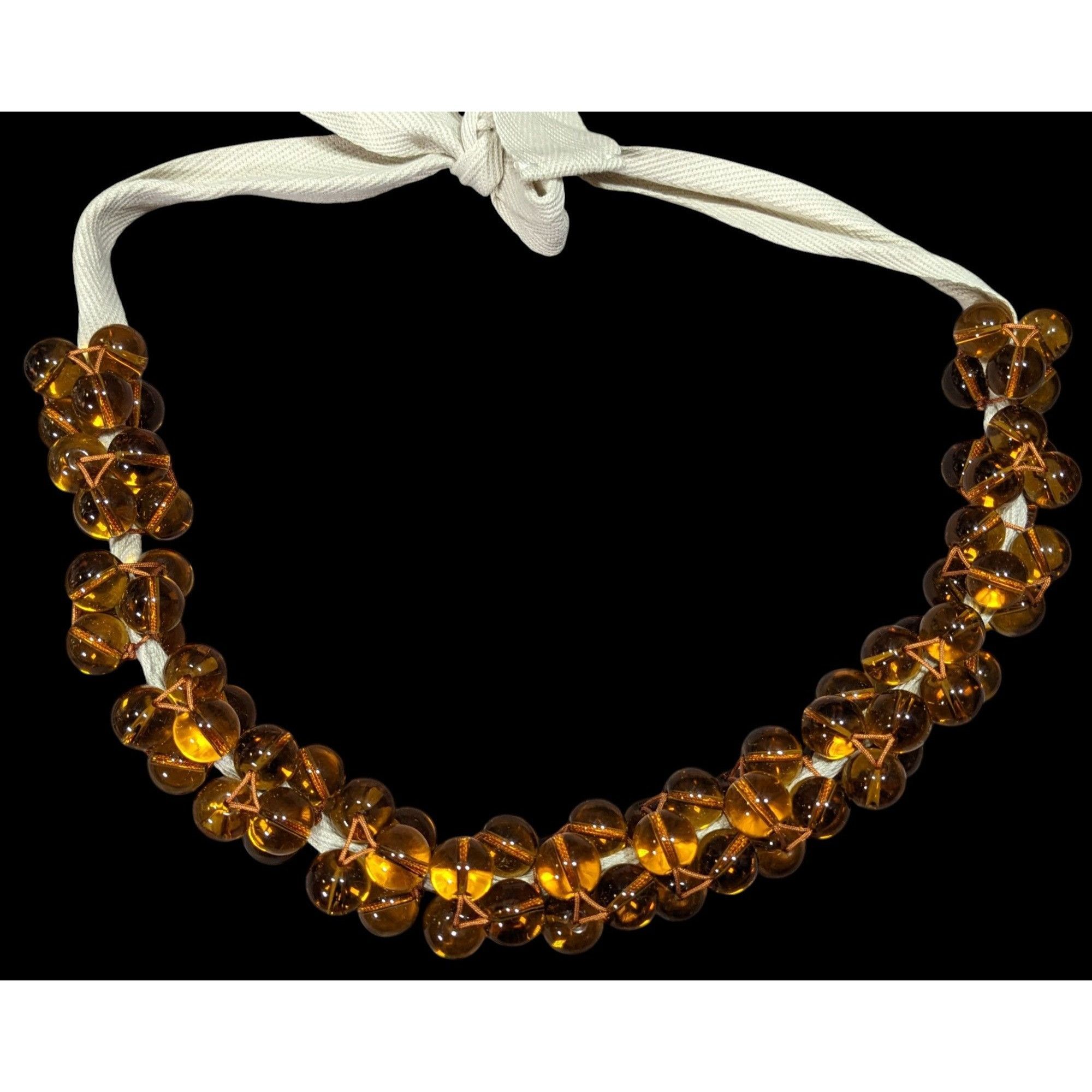 Vintage Honey Glass Marble Beaded Tie On Necklace