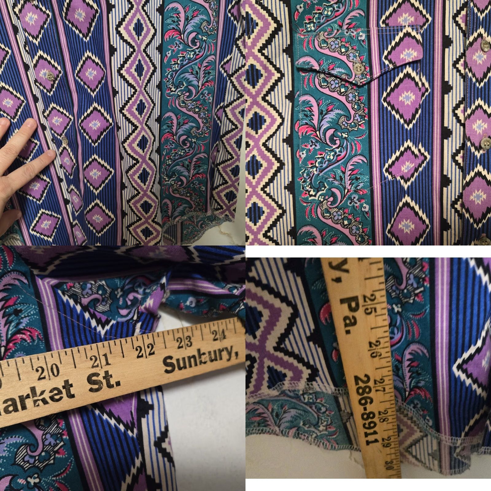 Wrangler VINTAGE Wrangler Brushpopper Shirt 16 Large Purple Aztec Rodeo Western Paisley Shirt Mens Size US L / EU 52-54 / 3 - 9 Thumbnail