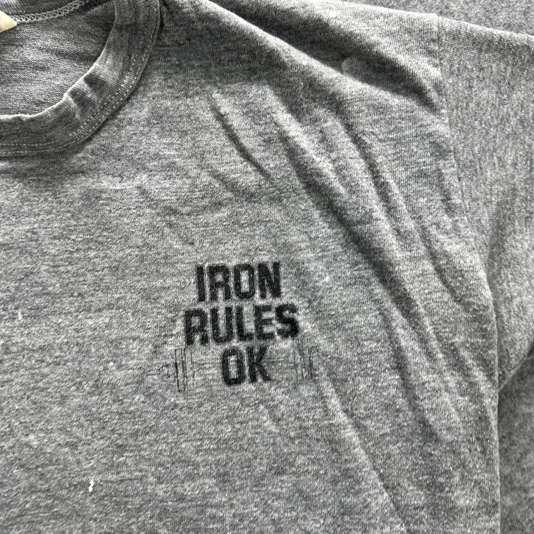 Russell Athletic VINTAGE Russell Athletic Shirt Mens Large Gray Iron Rules OK Tee Short Sleeve Crew Neck Fitness Gy m Workout 80s Size US L / EU 52-54 / 3 - 5 Thumbnail