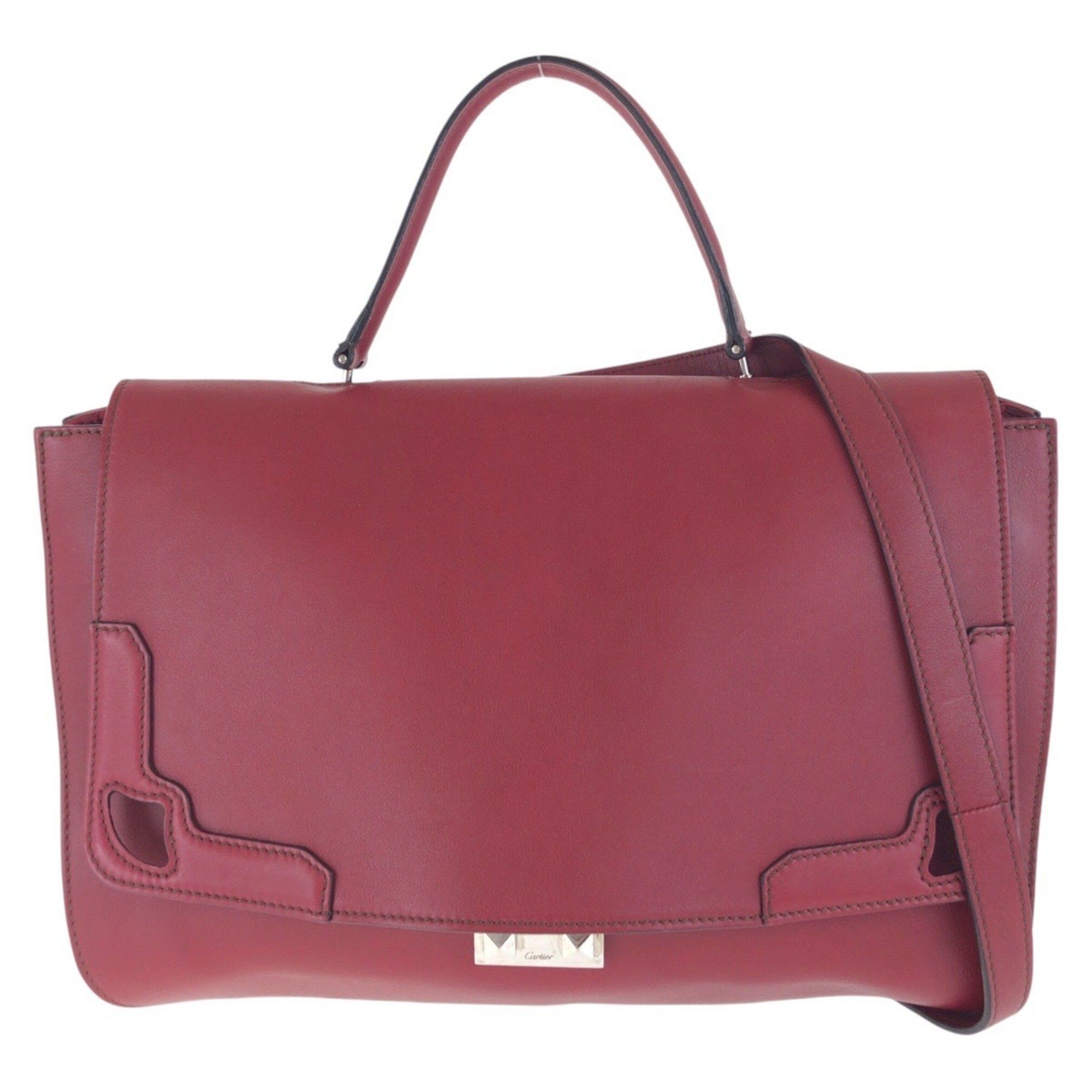 CARTIER Marcello de Cartier Satchel Bag Wine Red Bordeaux Silver