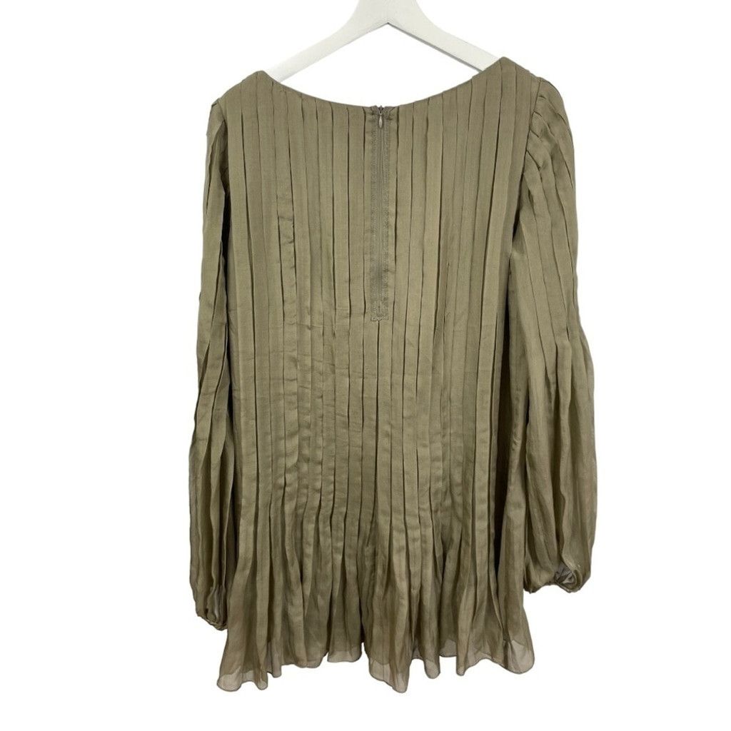 Other ANDY The-Ahn 100% Silk Pleated Olive Tunic Size 10 Size L / US 10 / IT 46 - 3 Thumbnail