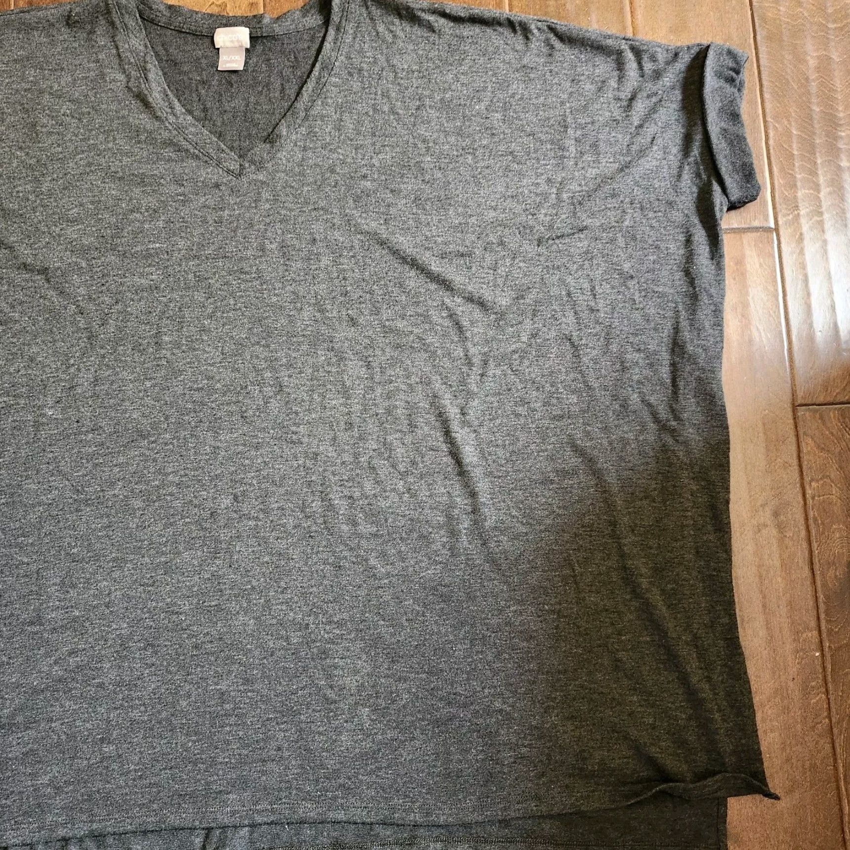 Vintage Chico's Women's Gray Heathered V-Neck Shirt - 2XL Plus Regular Short Sleeve Pullover T-Shirt, Gray, Polyester Rayon Spandex, Machine Washable Size XXL / US 16-18 / IT 52-54 - 4 Thumbnail