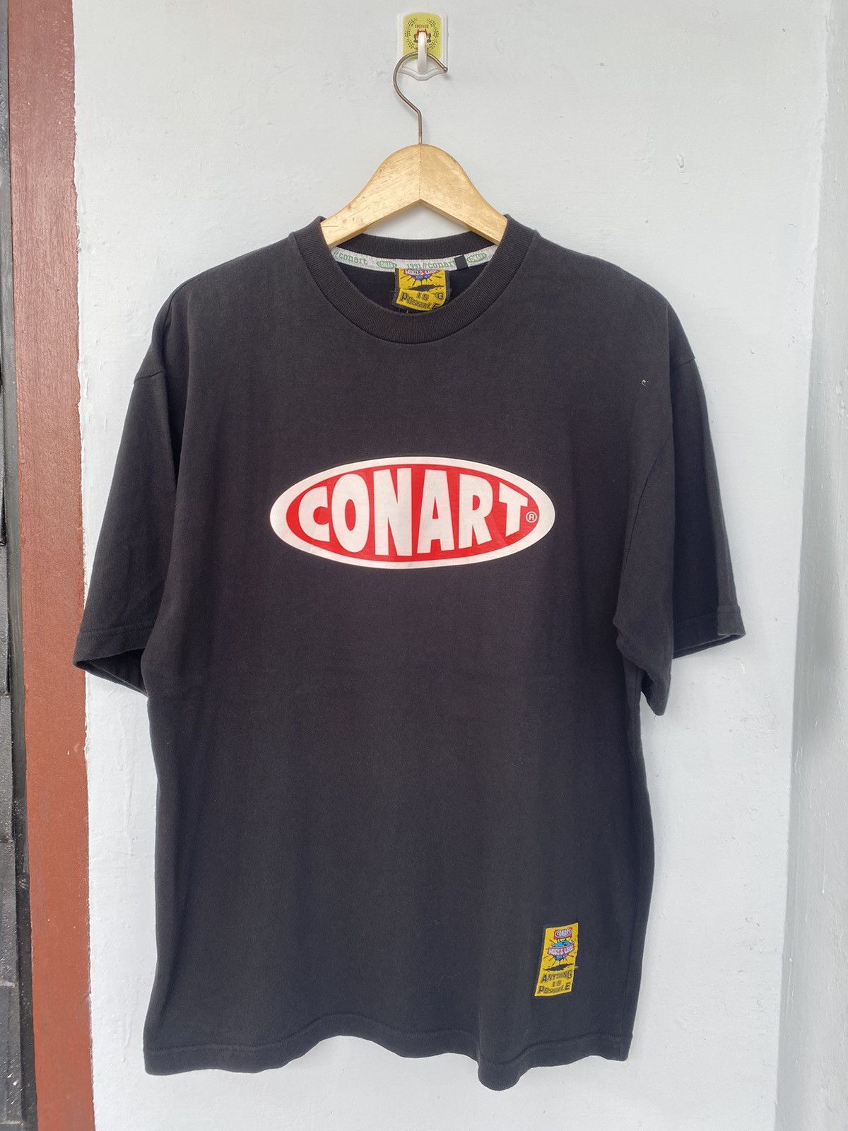 image of Rap Tees x Vintage Conart Hip Hop Streetwear Spell Out Logo T Shirt in Black, Men's (Size Large)