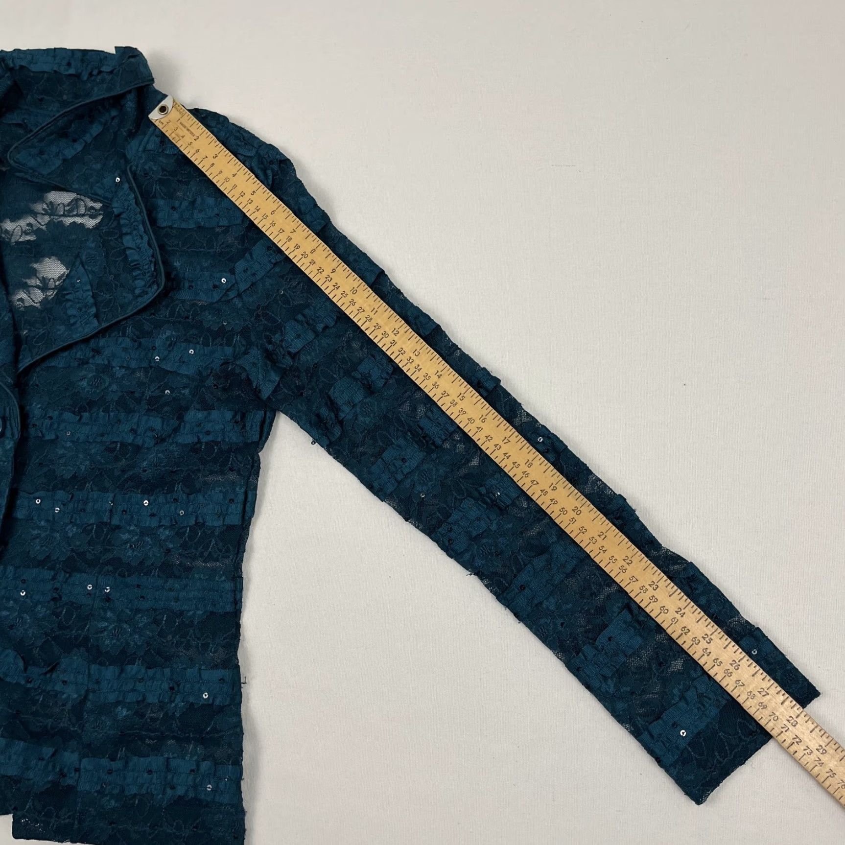 Vintage Clara Sun Woo Blazer Adult Women Medium Teal Blue Lace Sequin Sheer Dressy Womens Size M / US 6-8 / IT 42-44 - 5 Thumbnail