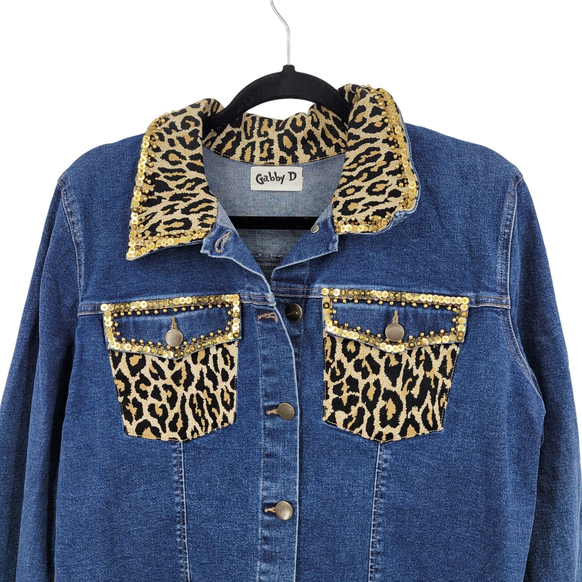 Vintage Vintage Mob Wife Denim Trucker Jacket M Leopard Gold Beaded Size M / US 6-8 / IT 42-44 - 4 Thumbnail