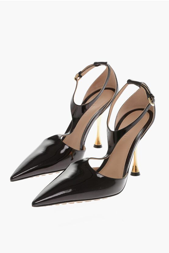 image of Bottega Veneta Pointed Patent Leather Pumps With Strap Shoes in Black, Women's (Size 6)