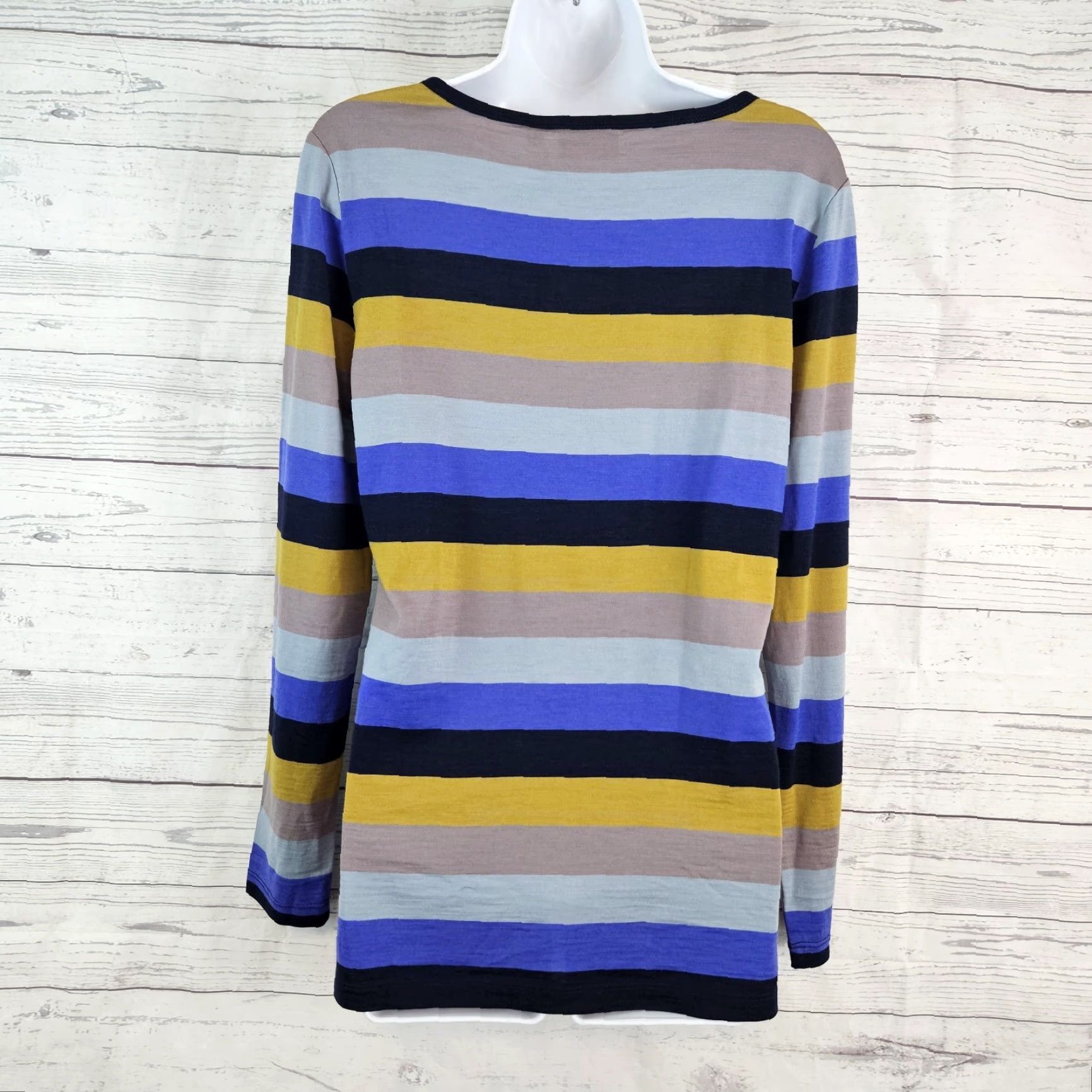 Vintage Foil Blouse Womens Merino Wool Top Sz Medium Blue Stripe Long Sleeve Knit Pullover Shirt Bodice Mens? Size M / US 6-8 / IT 42-44 - 3 Thumbnail