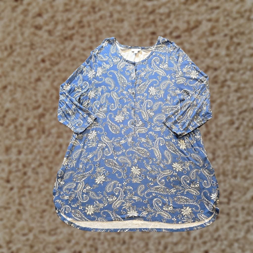 J. Jill J. Jill Dress Women L Blue Paisley Long Sleeve 1/4 Button Stretch Casual Shirt Dress Size L / US 10 / IT 46 - 1 Thumbnail