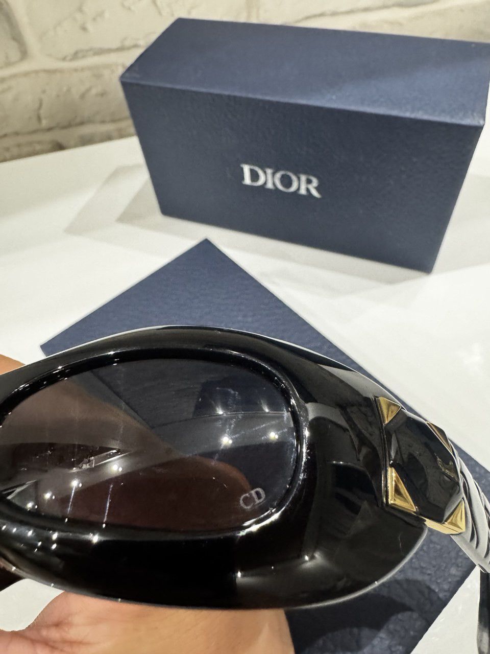 Dior Christian Dior "Lady" Black Oval Cat Eye Shield Sunglasses Size ONE SIZE - 3 Thumbnail