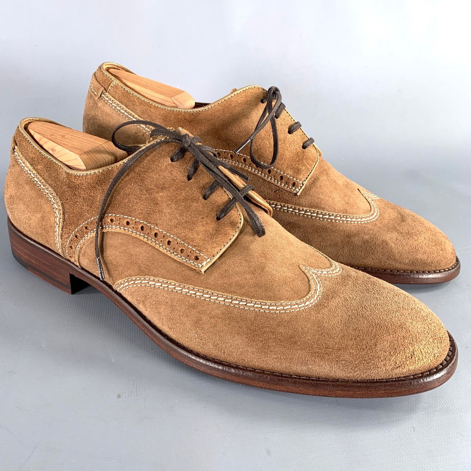 Johnston & Murphy 10 Brown Contrast Stitch Suede Wingtip Lace-Up Shoes Size US 10 / EU 43 - 1 Thumbnail