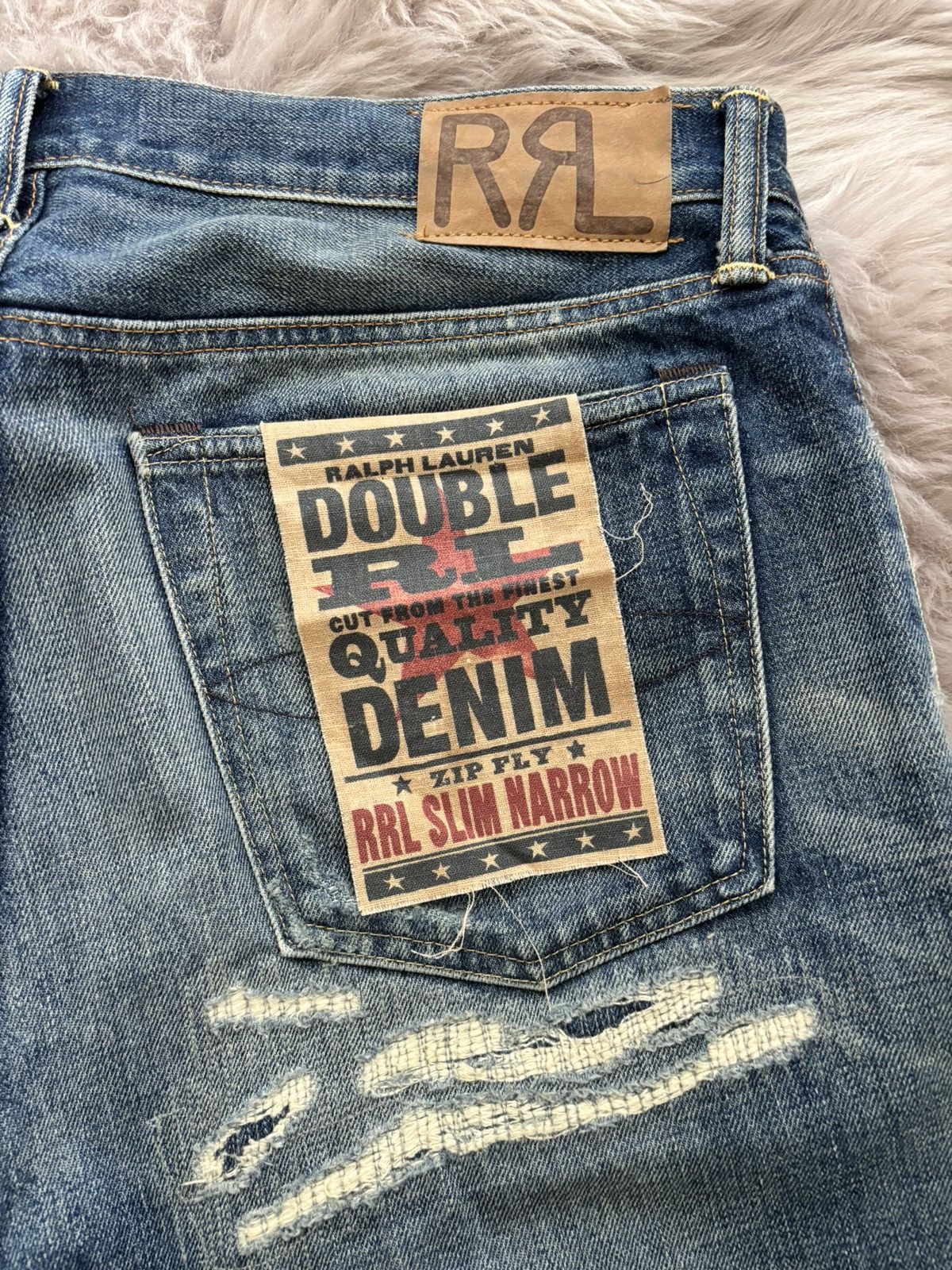 RRL Distressed Slim Narrow Jeans